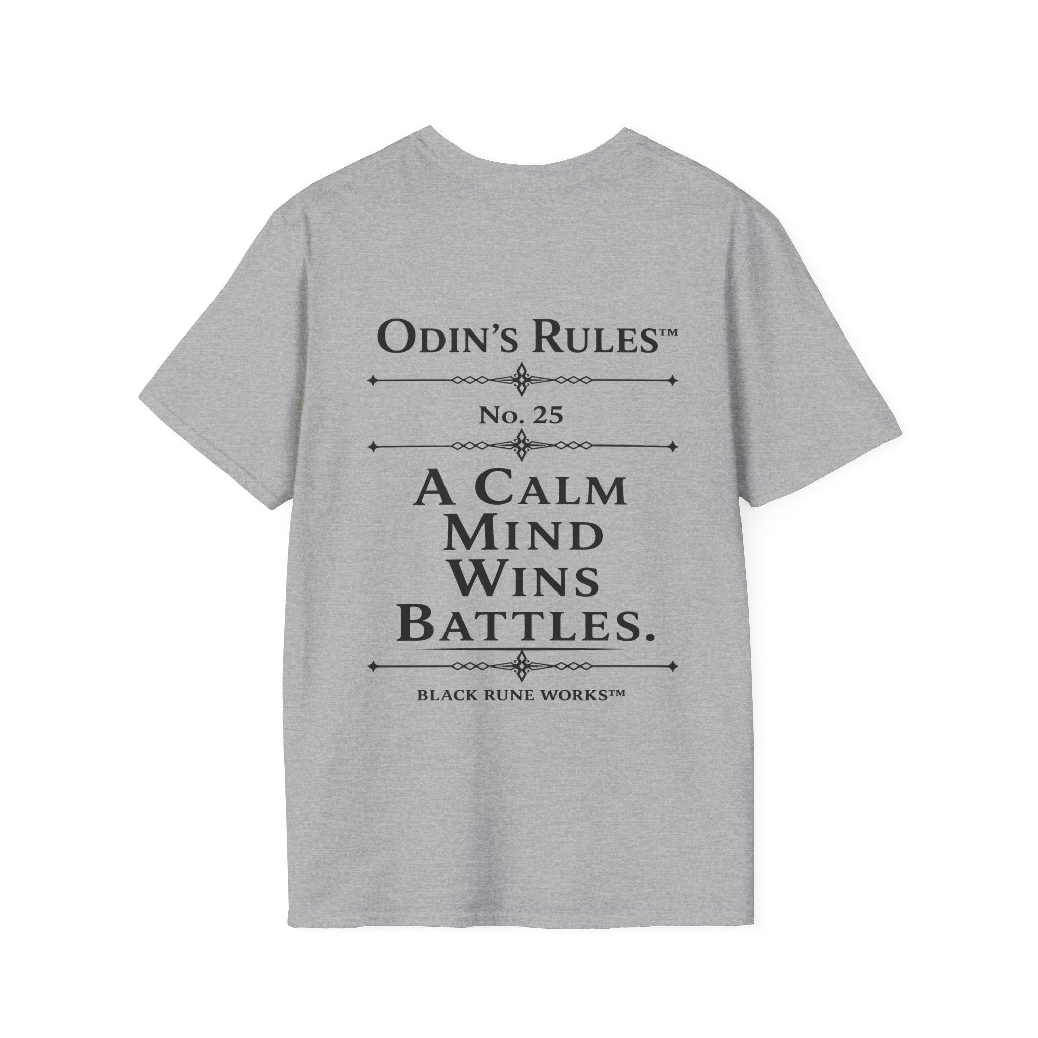 ODIN'S RULES™ Rule #25 | A Calm Mind Wins Battles | Viking Norse Warrior Shirt | Black Rune Works