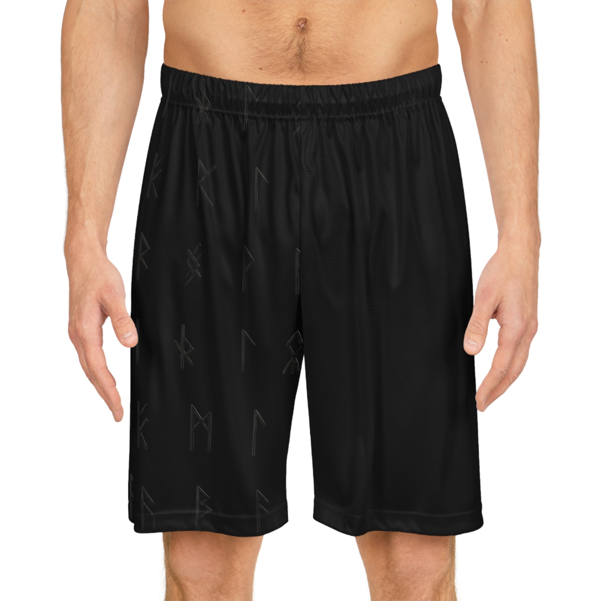 Black & Gold Tonal Rune Basketball Shorts | Nordic Athletic Shorts | Black Rune Works