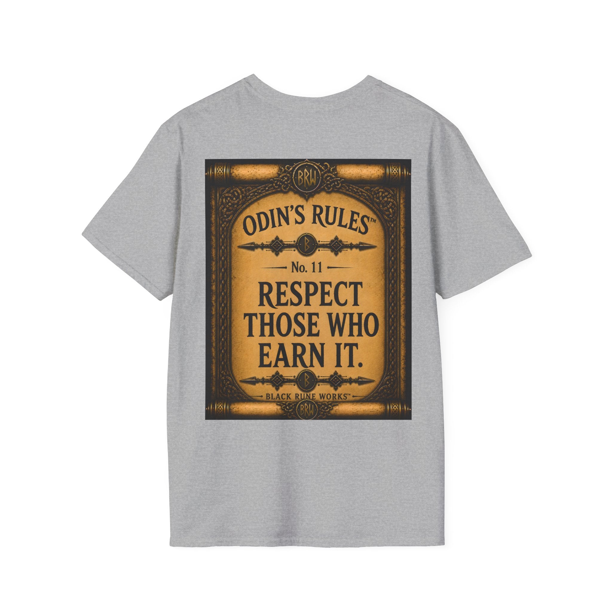 ODIN'S RULES™ No. 11 | Respect Those Who Earn It | Viking Scroll Graphic T-Shirt | Black Rune Works