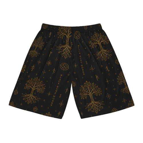 Black & Gold Yggdrasil Tree of Life Basketball Shorts