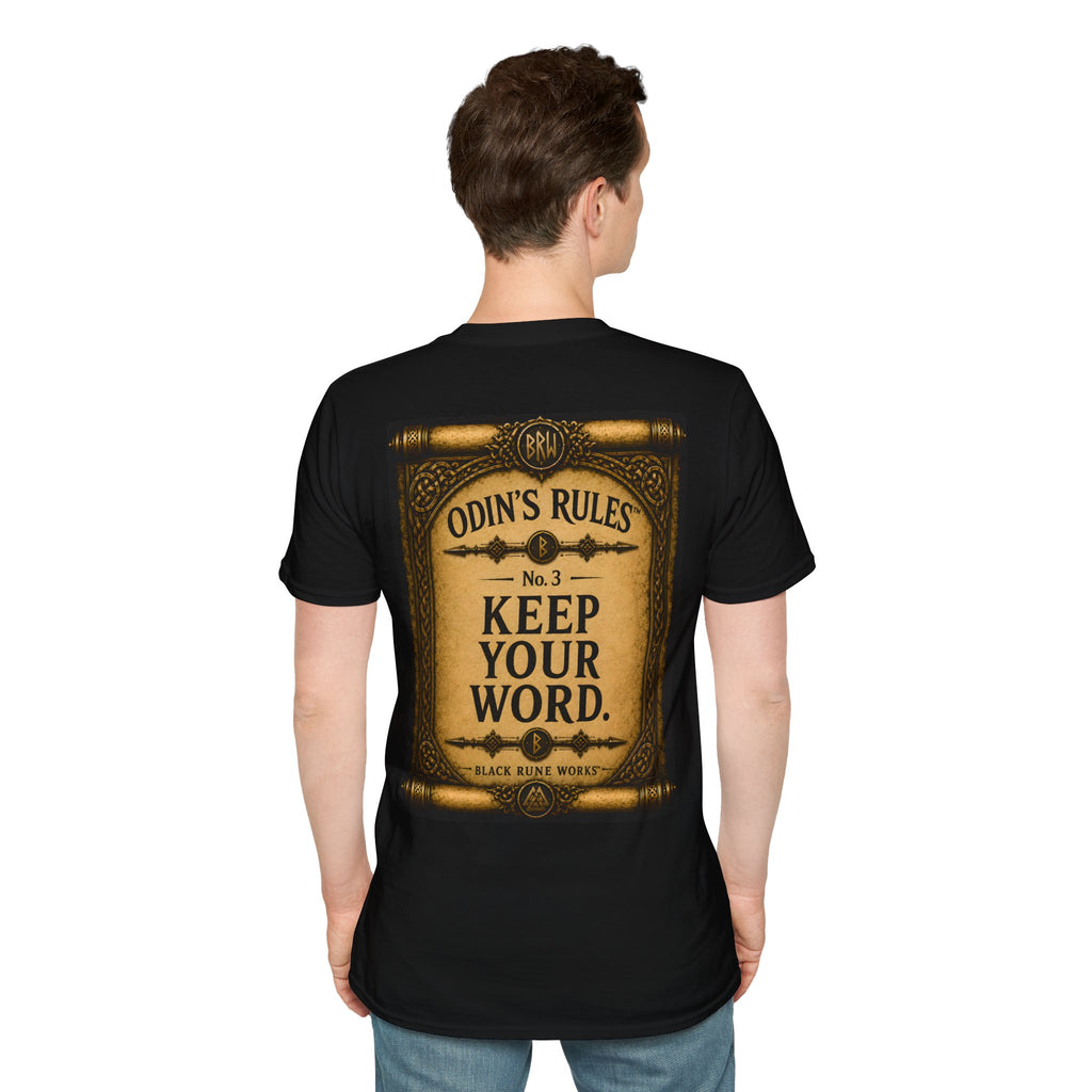 ODIN'S RULES™ No. 3 | Keep Your Word | Viking Scroll Graphic T-Shirt | Black Rune Works