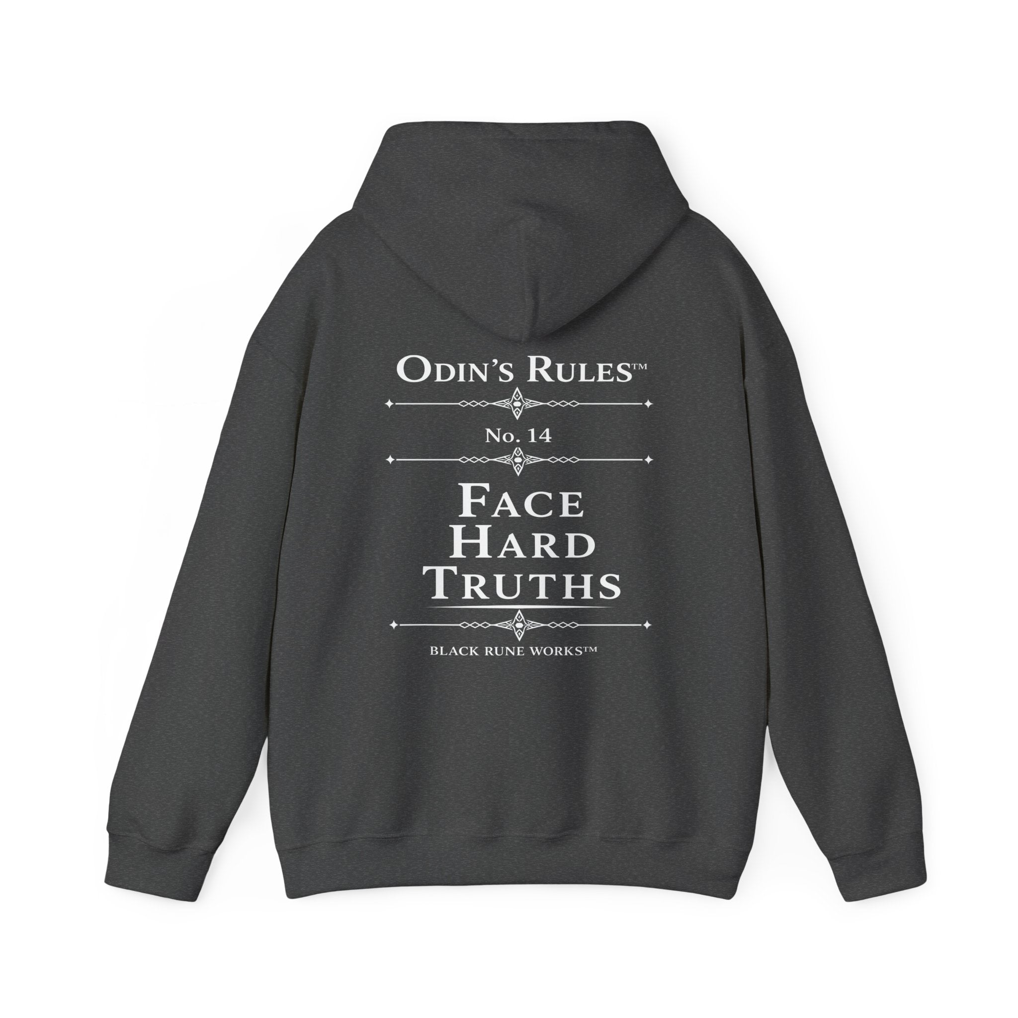 ODIN'S RULES™ Rule #14 | Face Hard Truths | Viking Norse Warrior Hoodie | Black Rune Works