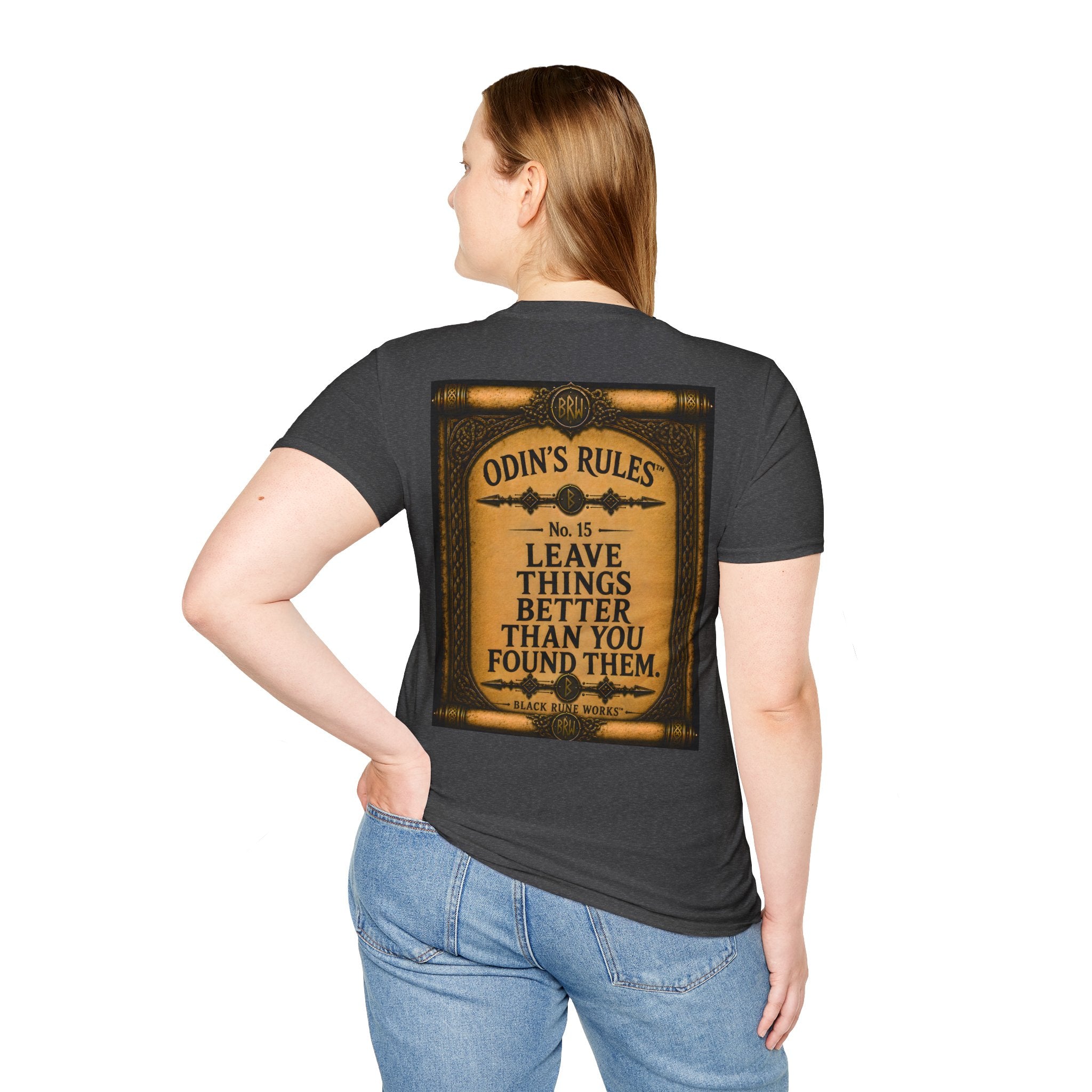 ODIN'S RULES™ No. 15 | Leave Things Better Than You Found Them | Viking Scroll Graphic T-Shirt | Black Rune Works