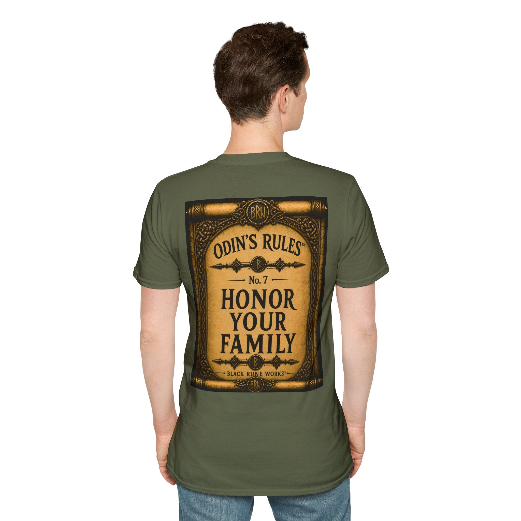 ODIN'S RULES™ No. 7 | Honor Your Family | Viking Scroll Graphic T-Shirt | Black Rune Works