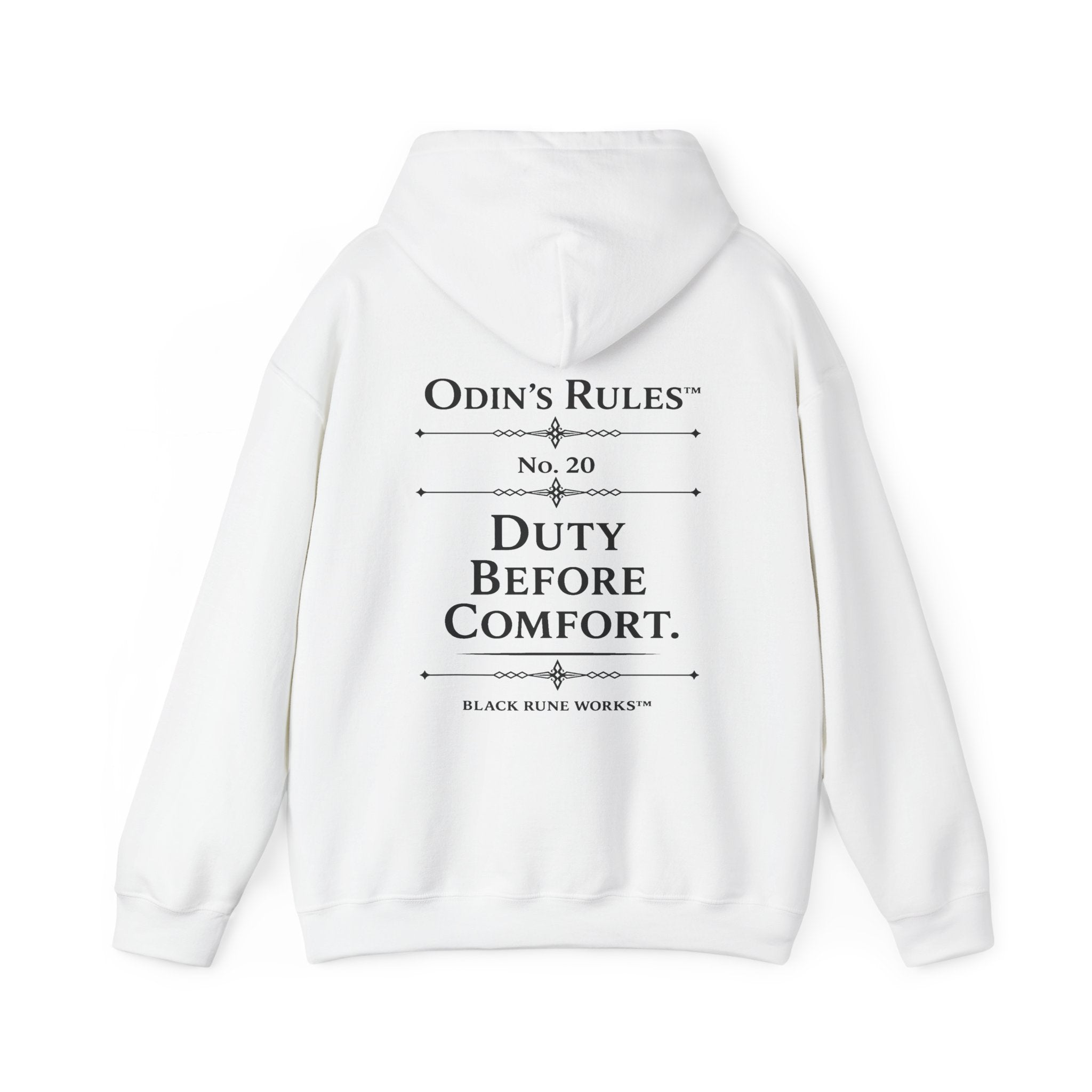 ODIN'S RULES™ Rule #20 | Duty Before Comfort | Viking Norse Warrior Hoodie | Black Rune Works