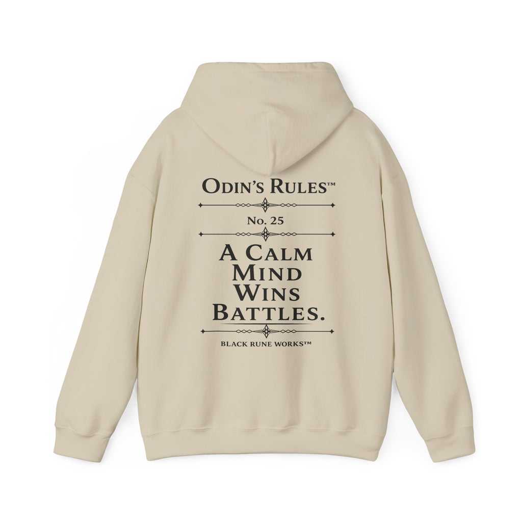 ODIN'S RULES™ Rule #25 | A Calm Mind Wins Battles | Viking Norse Warrior Hoodie | Black Rune Works
