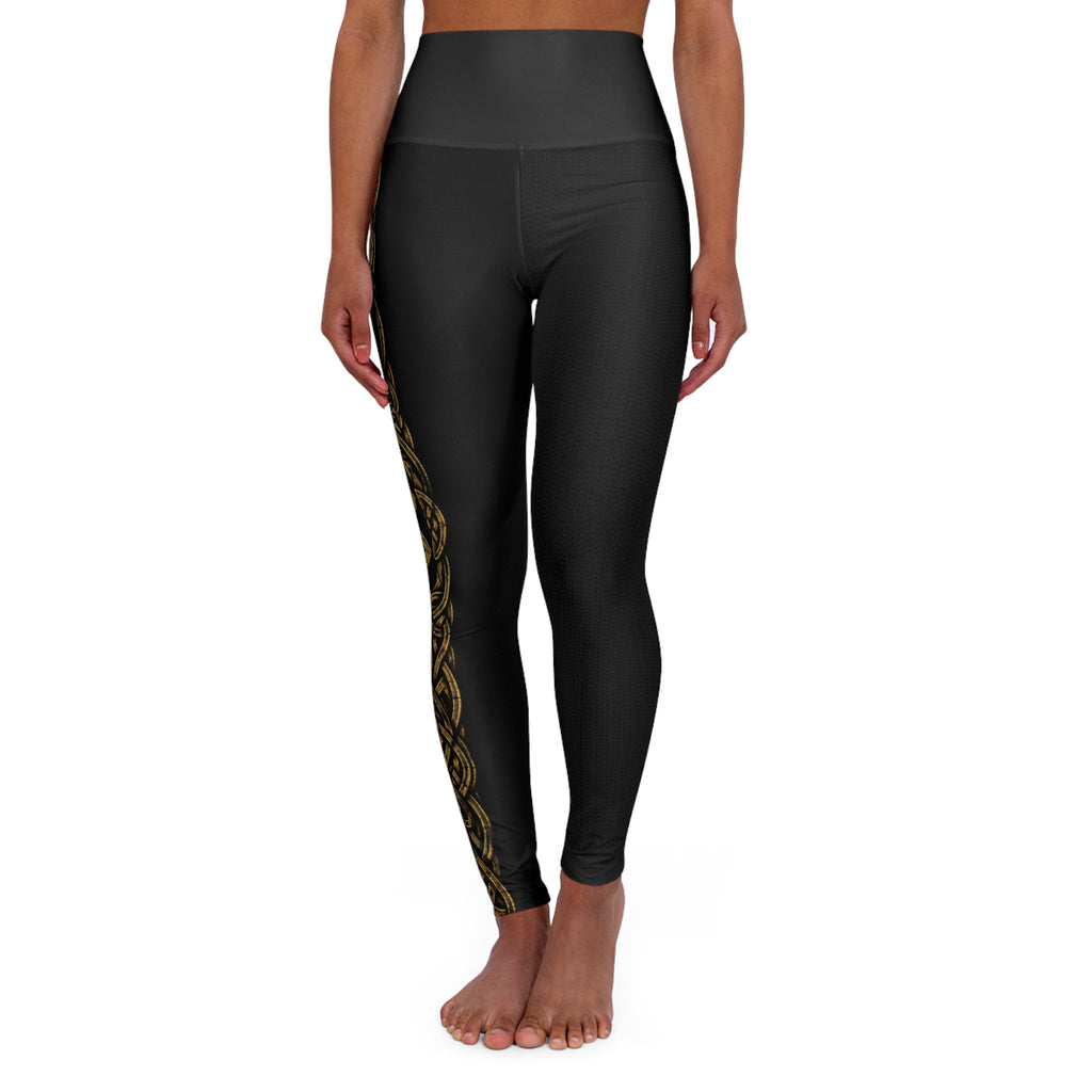 Women’s Bold Celtic Knot Leggings | Black & Gold Nordic Rune Yoga Pants | Black Rune Works