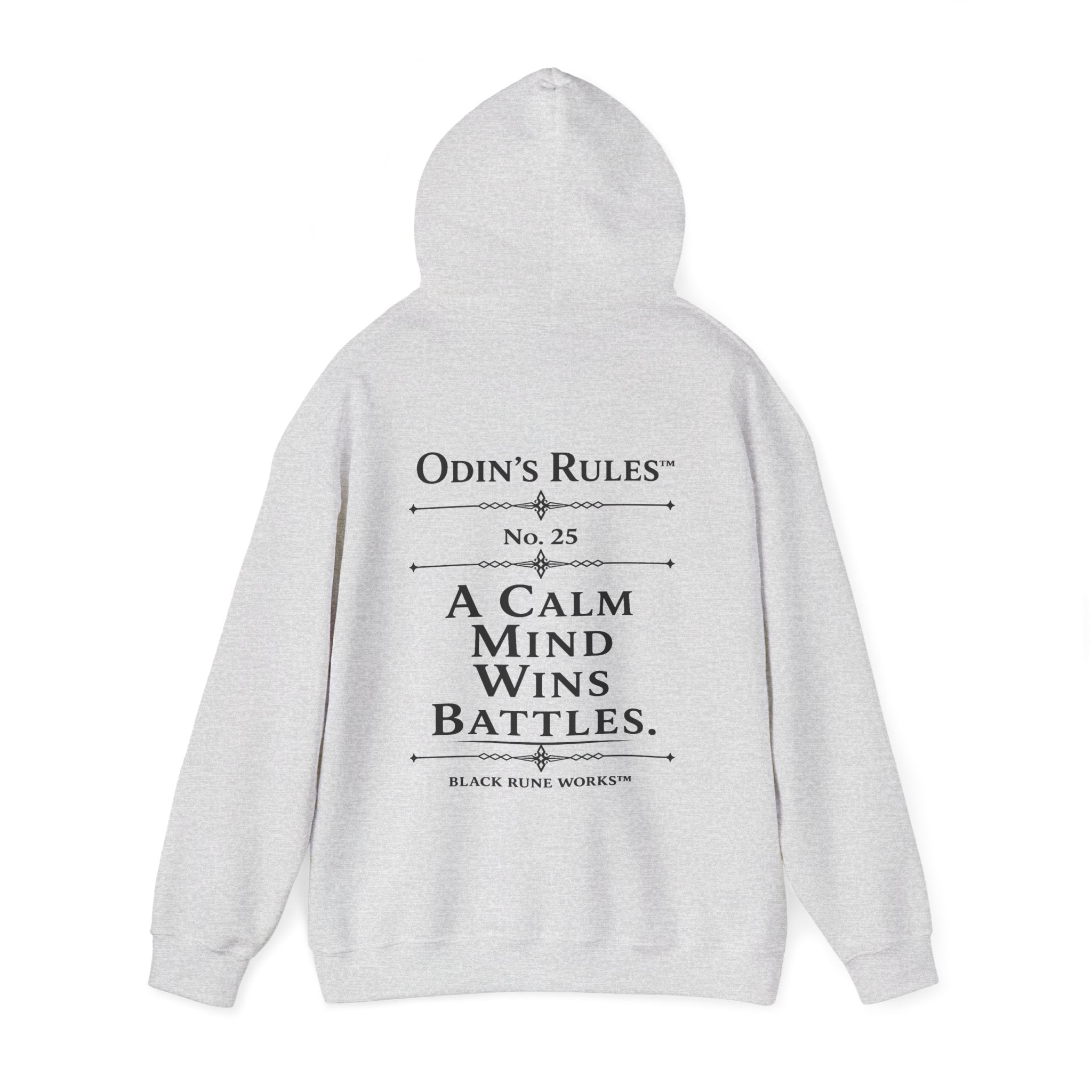 ODIN'S RULES™ Rule #25 | A Calm Mind Wins Battles | Viking Norse Warrior Hoodie | Black Rune Works