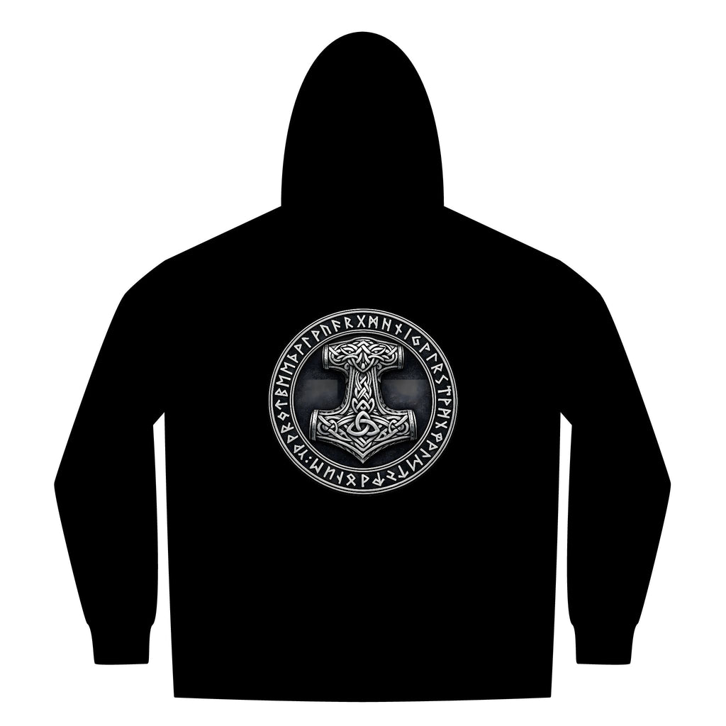 Black Rune Works – Silver Mjölnir Rune Sherpa-Lined Full-Zip Hoodie
