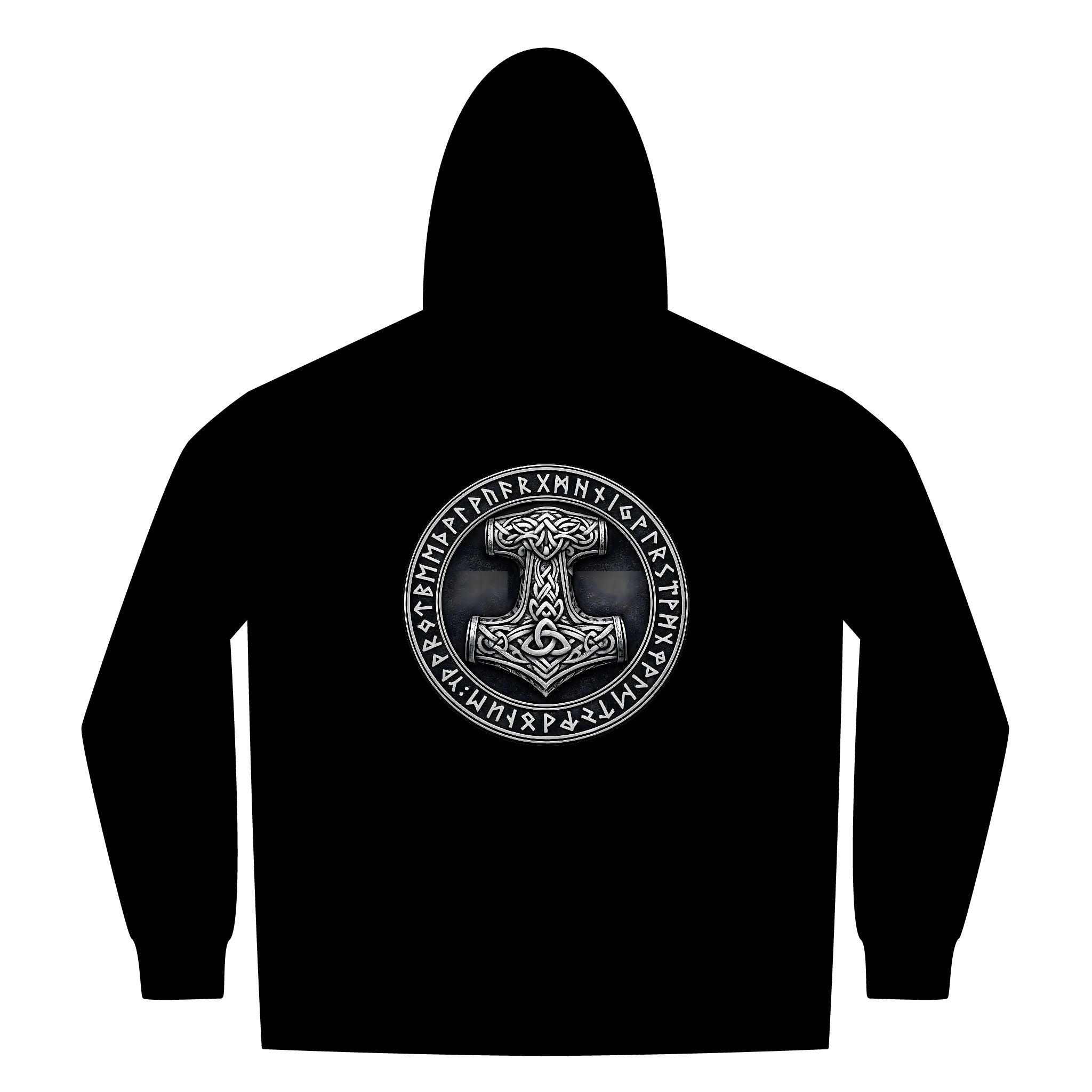 Black Rune Works – Silver Mjölnir Rune Sherpa-Lined Full-Zip Hoodie