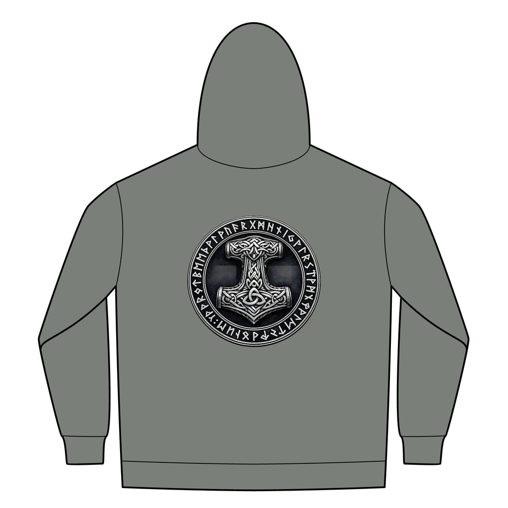 Black Rune Works – Silver Mjölnir Rune Sherpa-Lined Full-Zip Hoodie