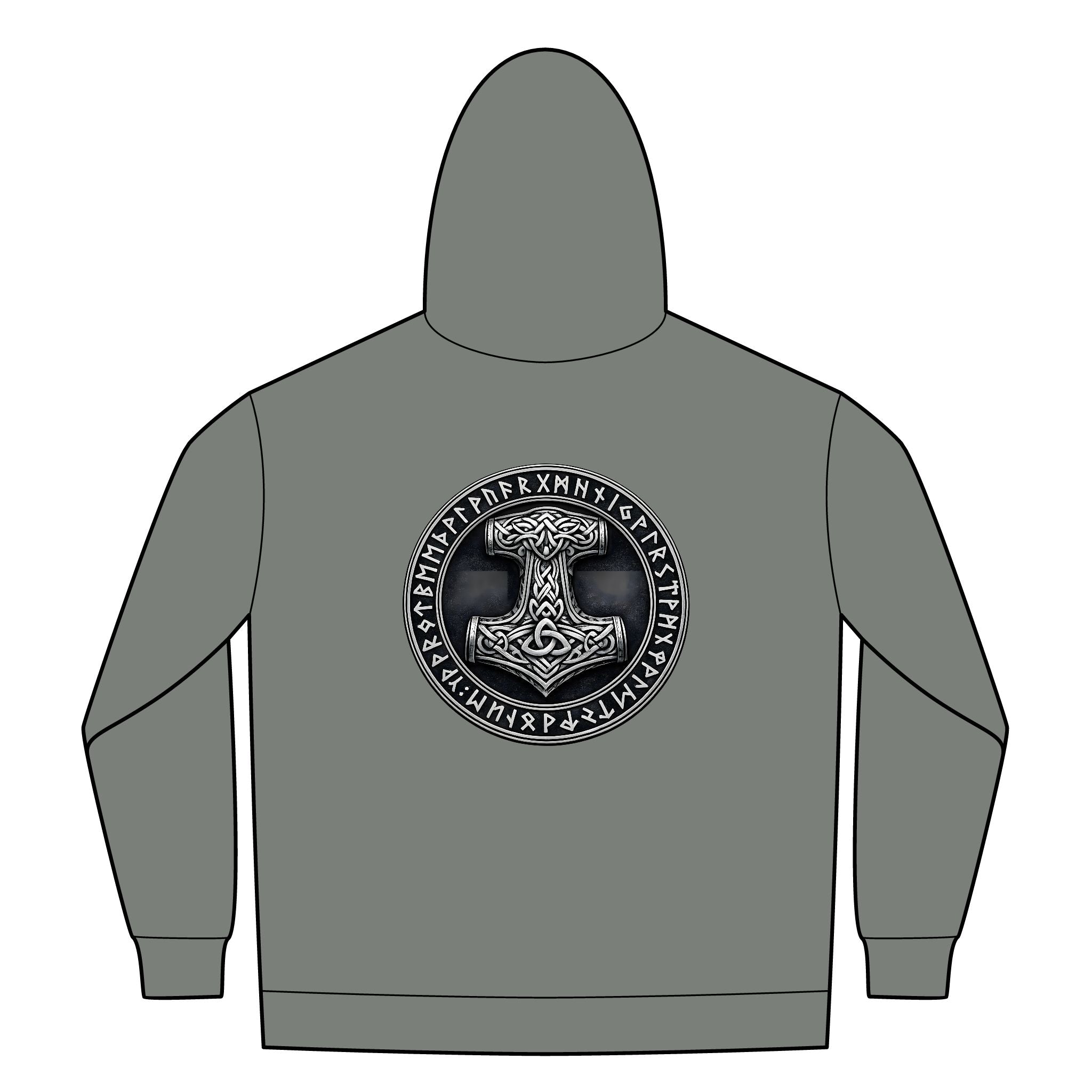 Black Rune Works – Silver Mjölnir Rune Sherpa-Lined Full-Zip Hoodie