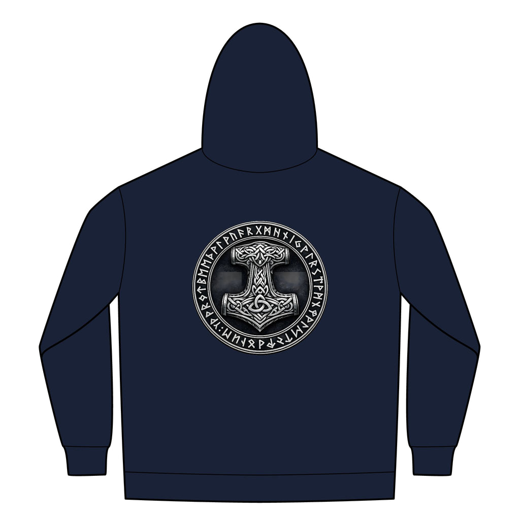 Black Rune Works – Silver Mjölnir Rune Sherpa-Lined Full-Zip Hoodie