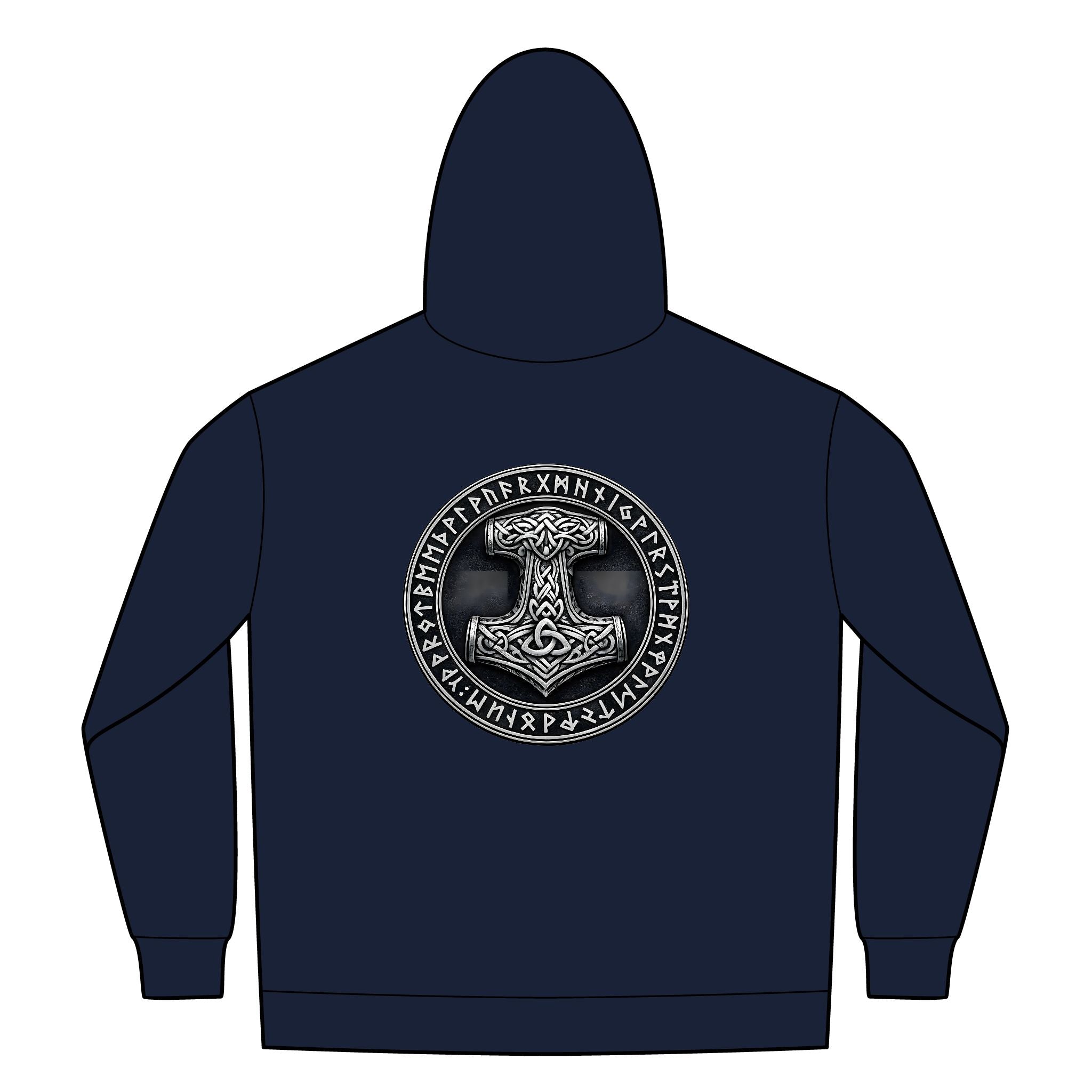 Black Rune Works – Silver Mjölnir Rune Sherpa-Lined Full-Zip Hoodie