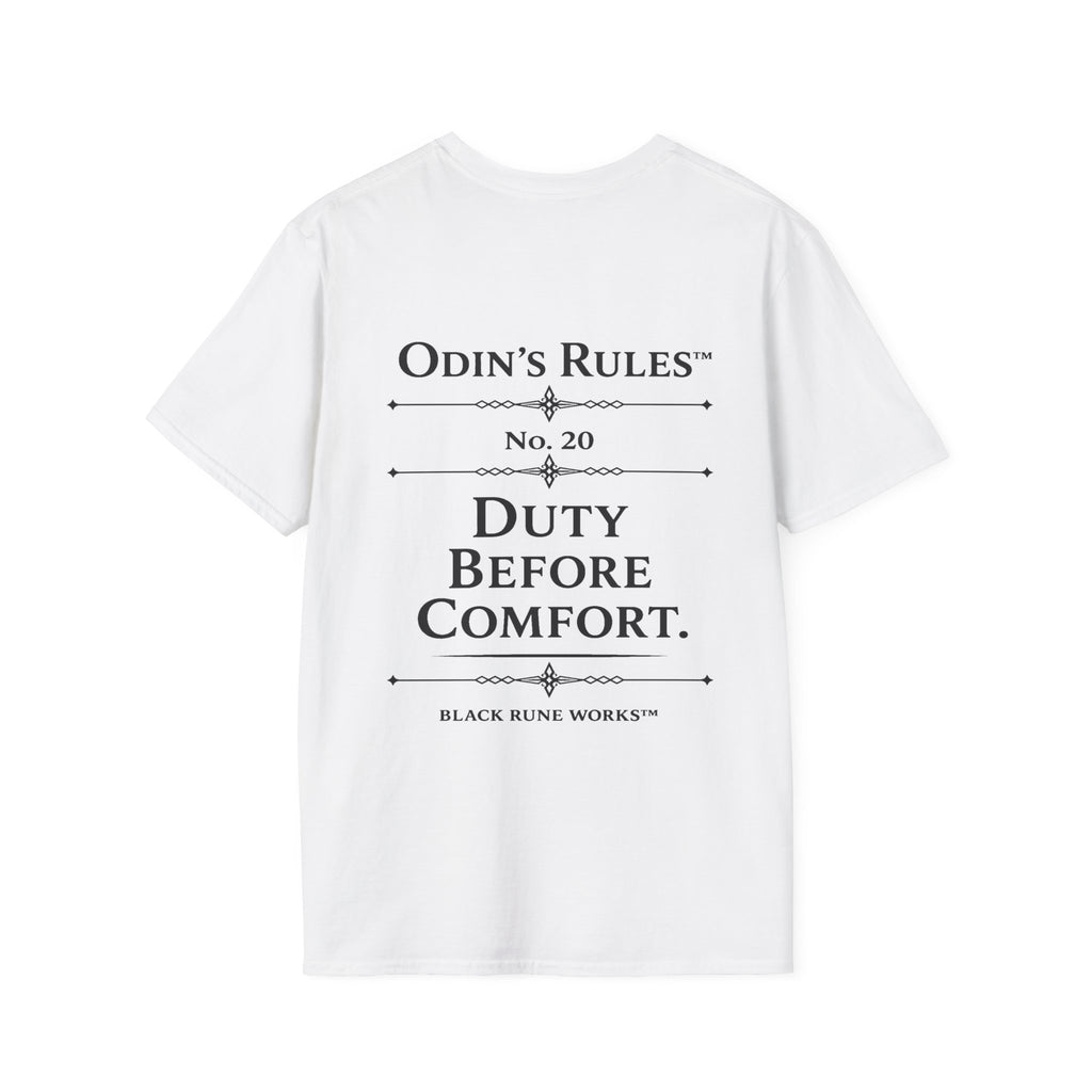 ODIN'S RULES™ Rule #20 | Duty Before Comfort | Viking Norse Warrior Shirt | Black Rune Works