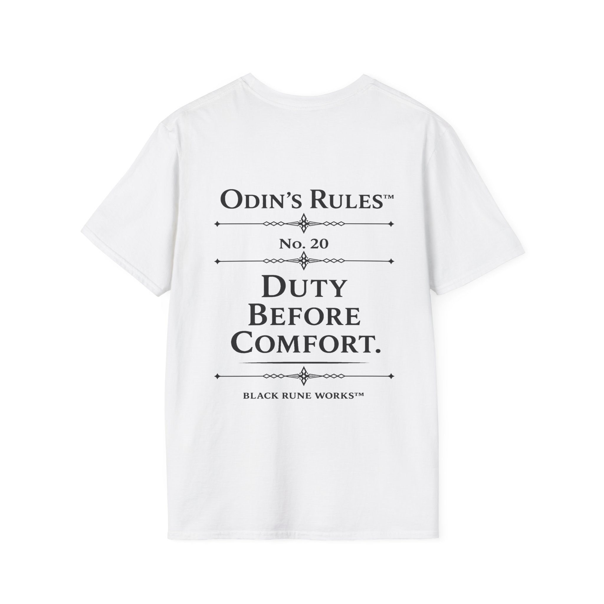 ODIN'S RULES™ Rule #20 | Duty Before Comfort | Viking Norse Warrior Shirt | Black Rune Works