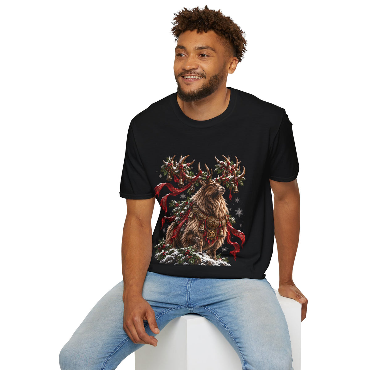 Nordic Yule Stag Christmas T-Shirt – Viking Winter Reindeer Holiday Tee
