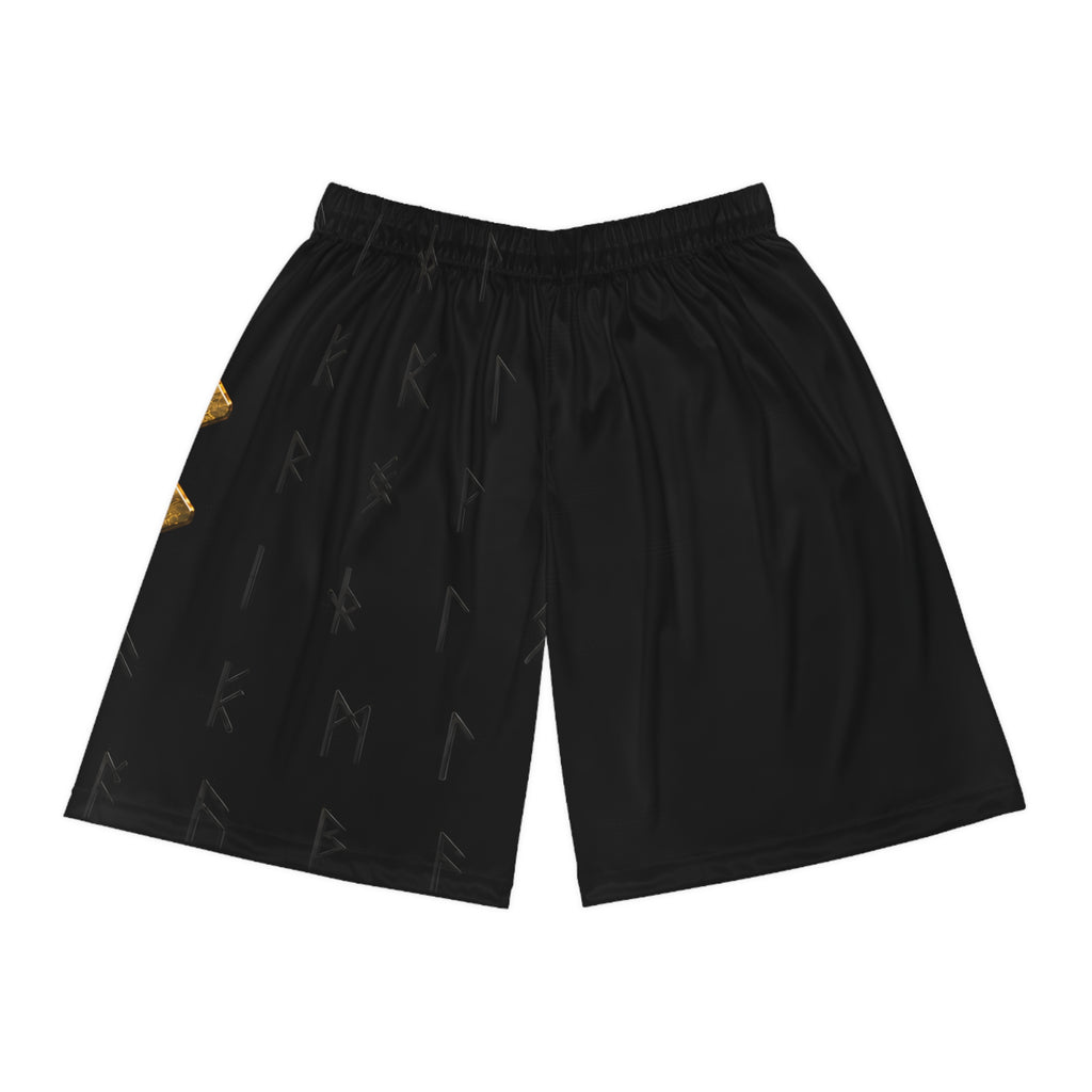 Black & Gold Tonal Rune Basketball Shorts | Nordic Athletic Shorts | Black Rune Works