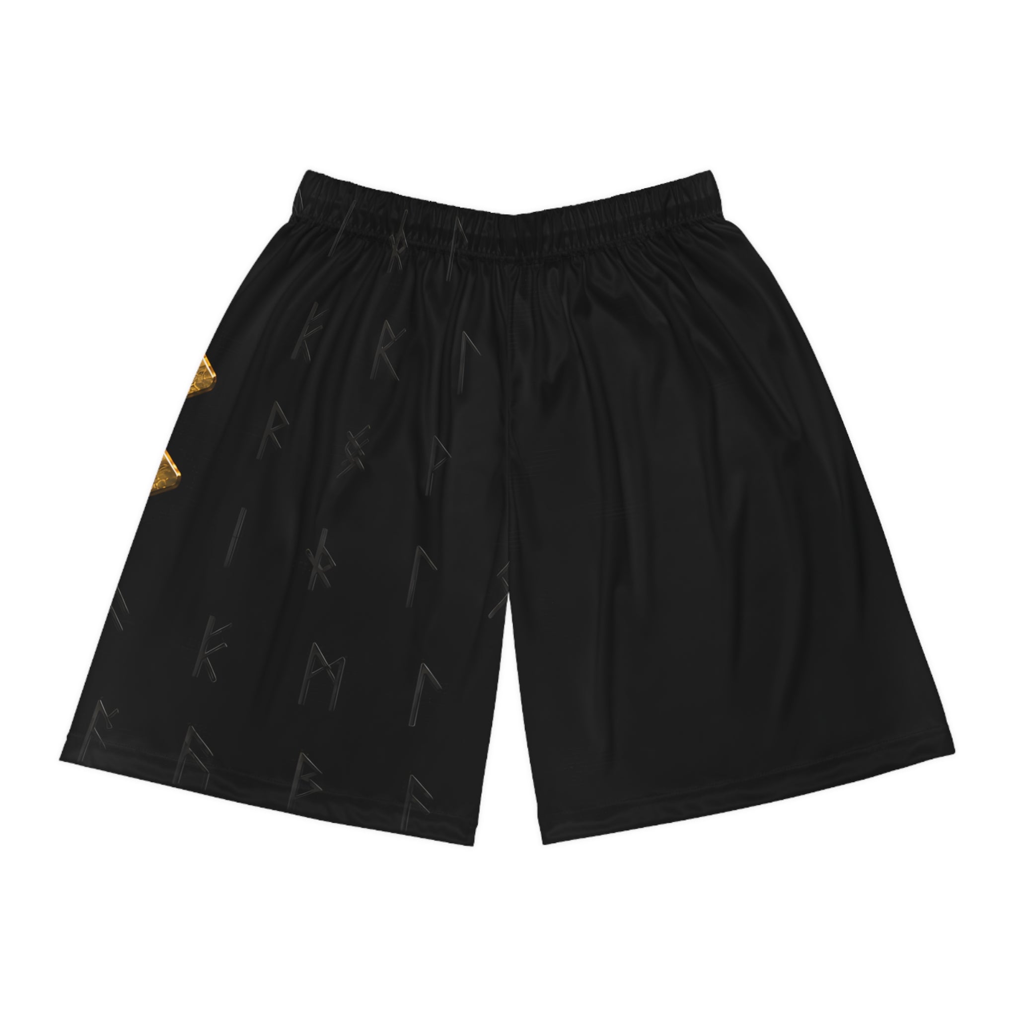 Black & Gold Tonal Rune Basketball Shorts | Nordic Athletic Shorts | Black Rune Works