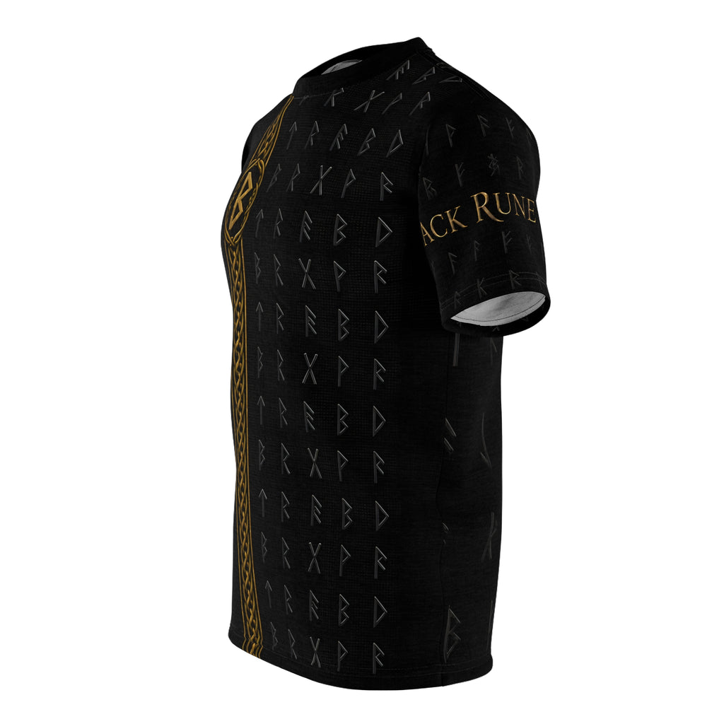 Black Rune Works Nordic Rune T-Shirt | Black & Gold Celtic Knotwork AOP Tee