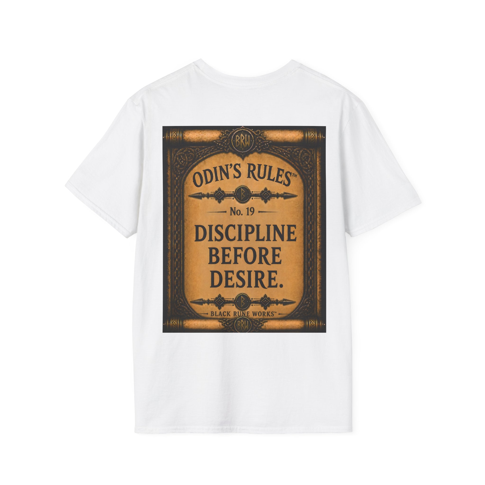 ODIN'S RULES™ No. 19 | Discipline Before Desire | Viking Scroll Graphic T-Shirt | Black Rune Works