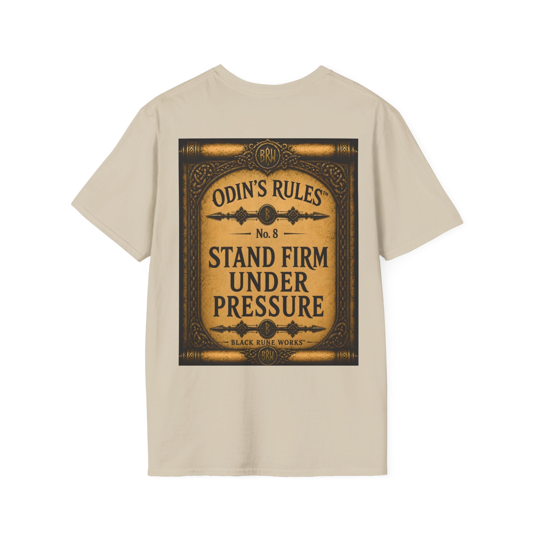 ODIN'S RULES™ No. 8 | Stand Firm Under Pressure | Viking Scroll Graphic T-Shirt | Black Rune Works