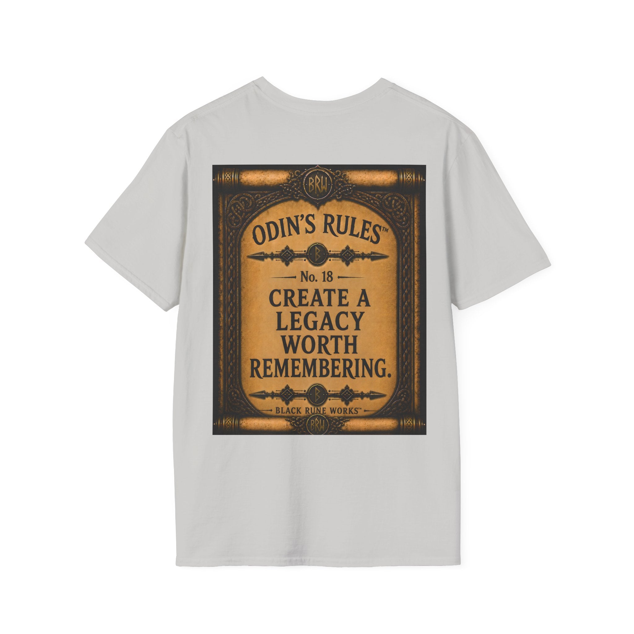 ODIN'S RULES™ No. 18 | Create A Legacy Worth Remembering | Viking Scroll Graphic T-Shirt | Black Rune Works