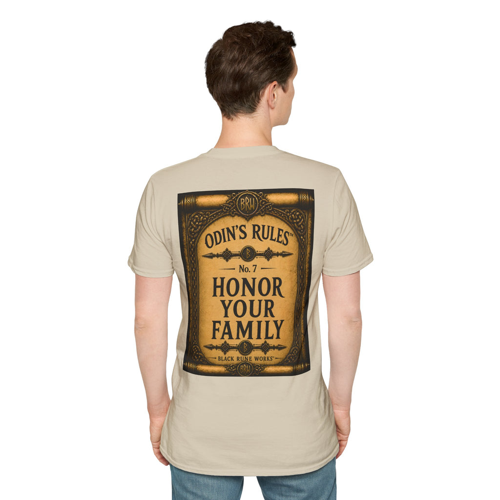 ODIN'S RULES™ No. 7 | Honor Your Family | Viking Scroll Graphic T-Shirt | Black Rune Works