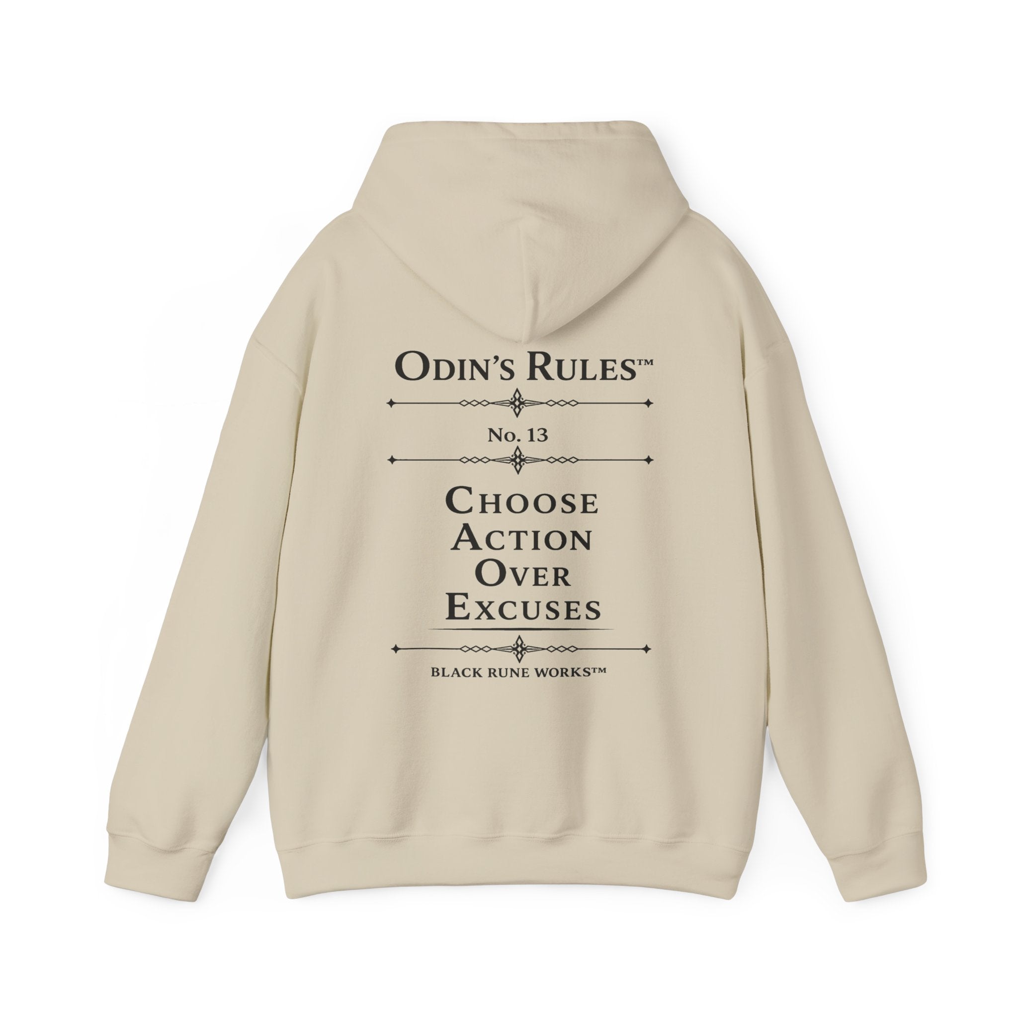 ODIN'S RULES™ Rule #13 | Choose Action Over Excuses | Viking Norse Warrior Hoodie | Black Rune Works