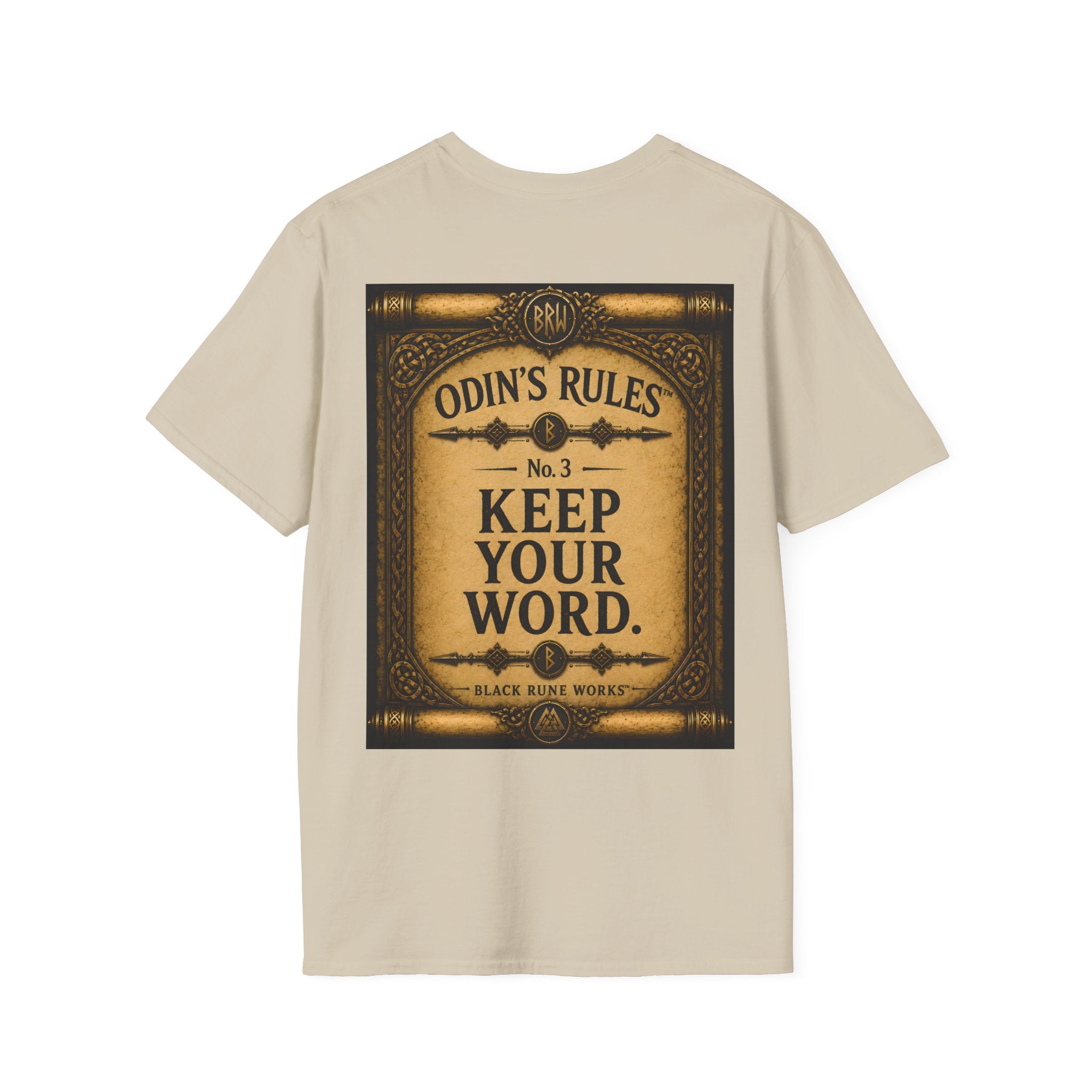 ODIN'S RULES™ No. 3 | Keep Your Word | Viking Scroll Graphic T-Shirt | Black Rune Works