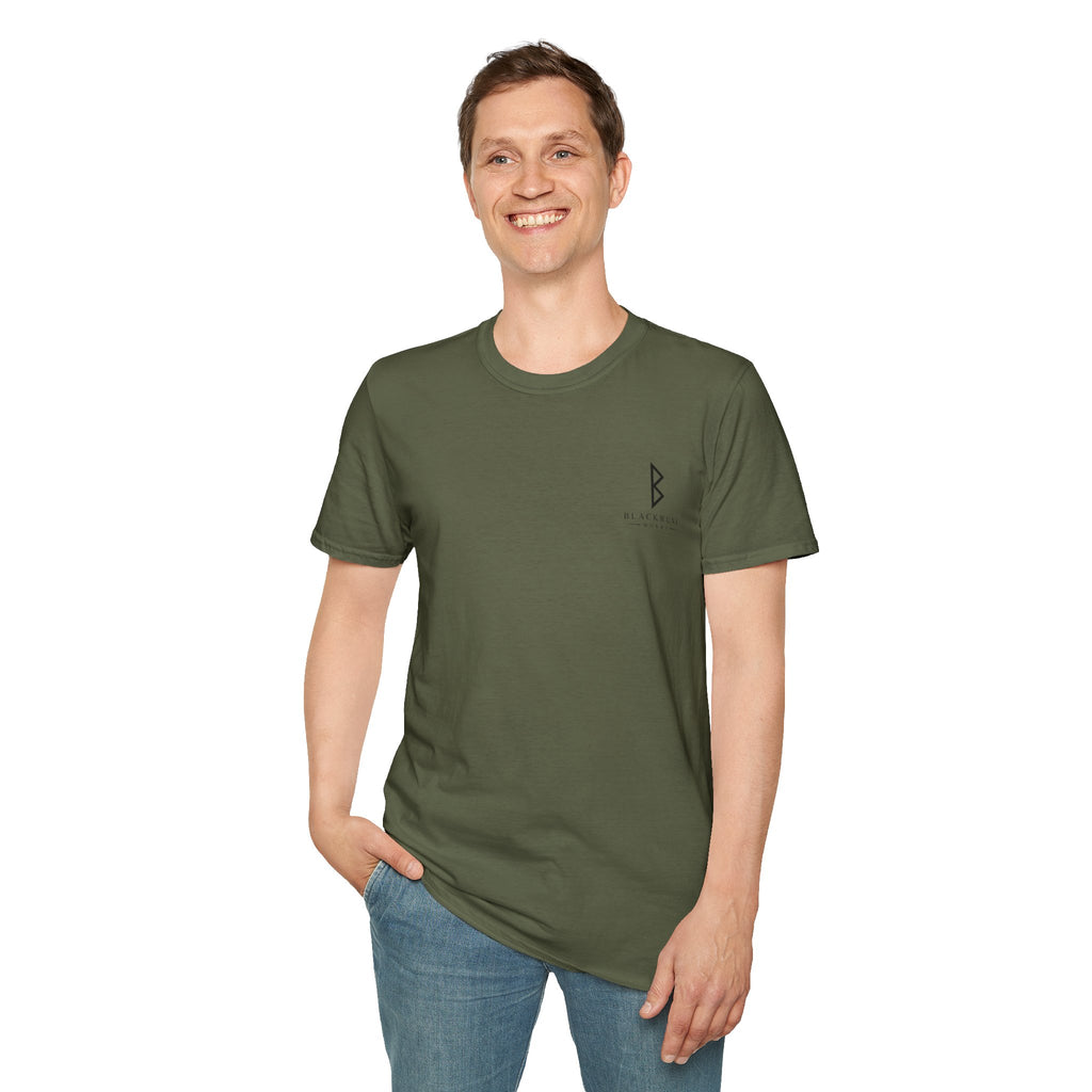 Black Rune Works Logo T Shirt Front and Large Back Logo
