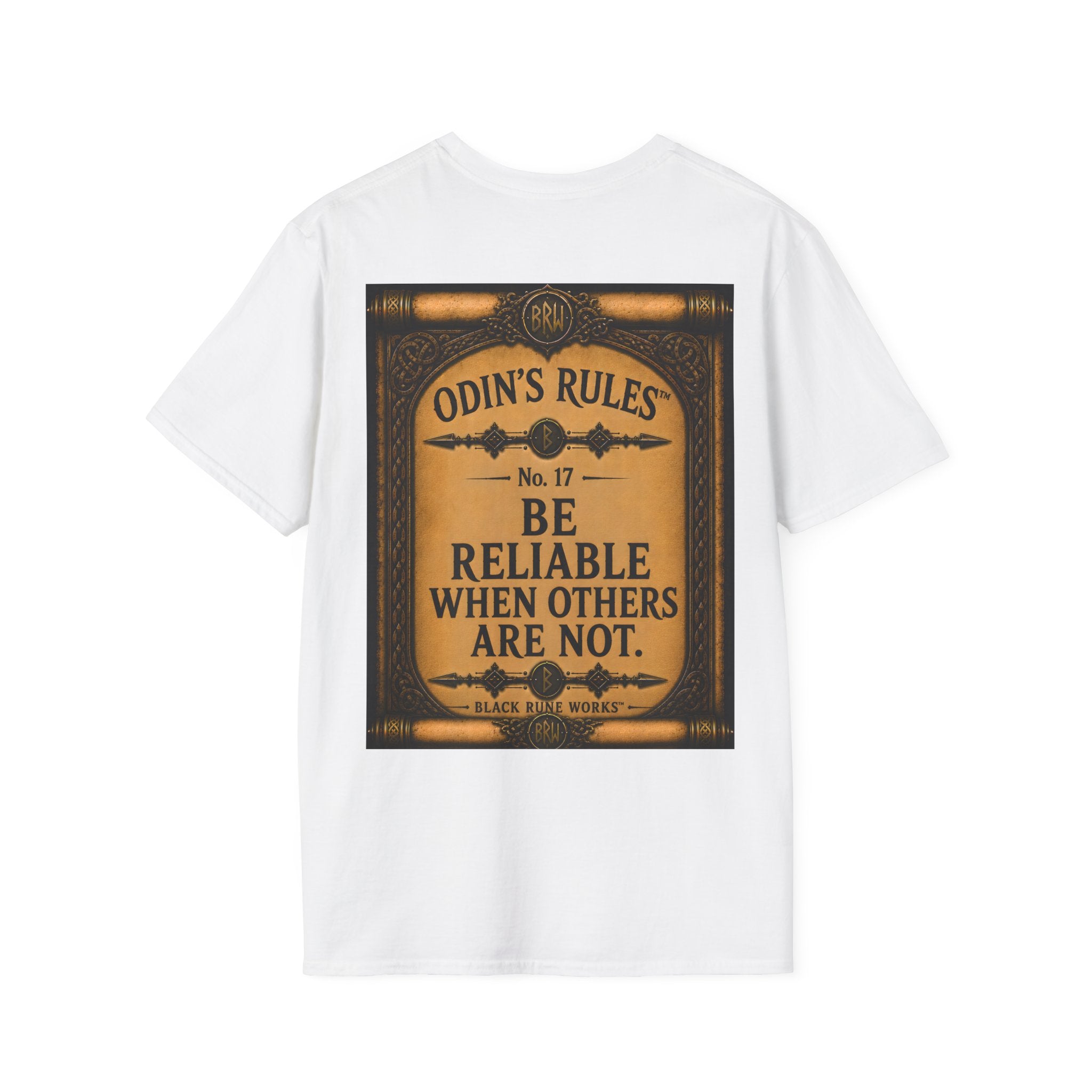 ODIN'S RULES™ No. 17 | Be Reliable When Others Are Not | Viking Scroll Graphic T-Shirt | Black Rune Works