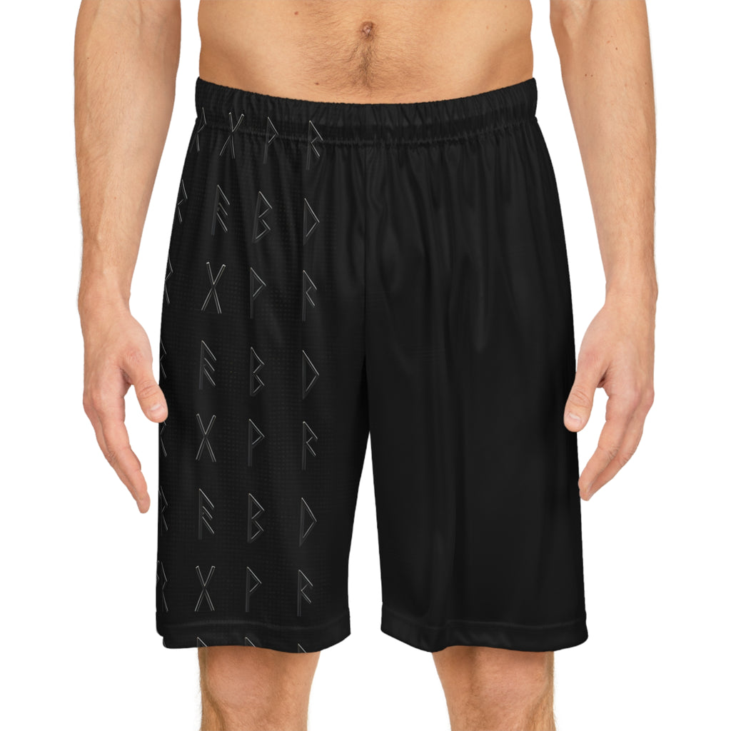 Black Rune Works Celtic Knot Basketball Shorts | Black & Gold Nordic Athletic Shorts
