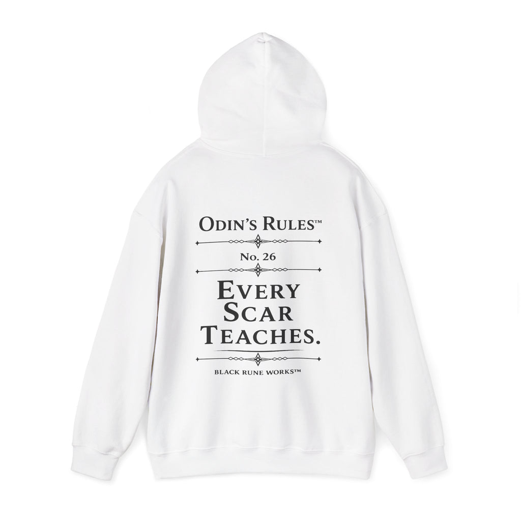 ODIN'S RULES™ Rule #26 | Every Scar Teaches | Viking Norse Warrior Hoodie | Black Rune Works