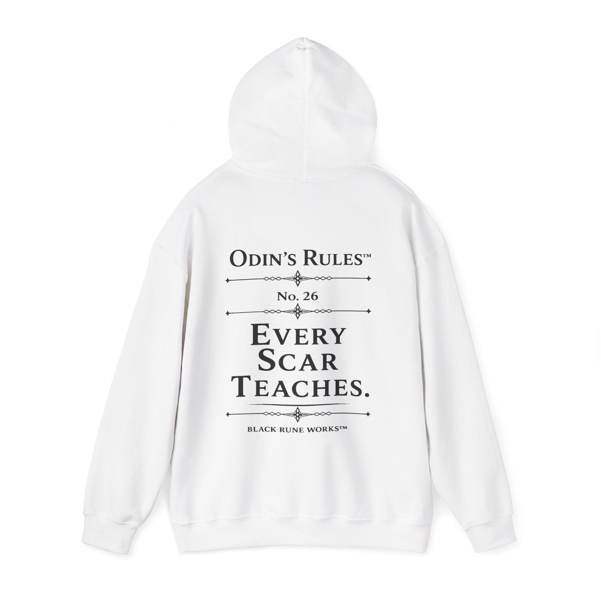 ODIN'S RULES™ Rule #26 | Every Scar Teaches | Viking Norse Warrior Hoodie | Black Rune Works