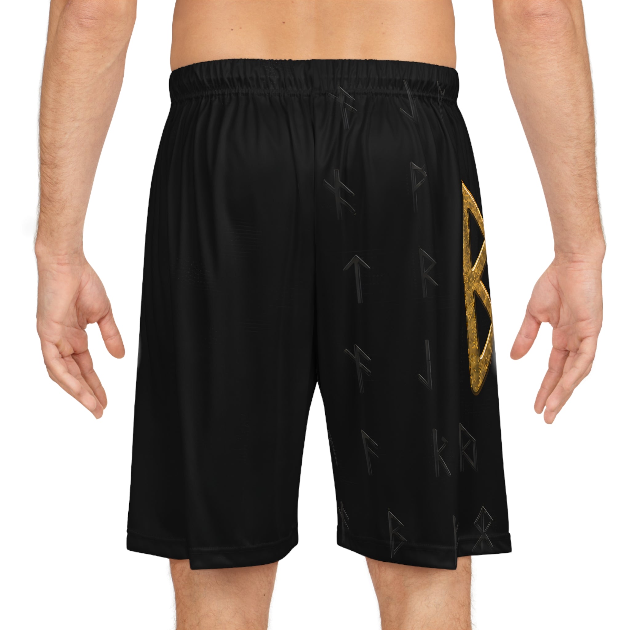 Black & Gold Tonal Rune Basketball Shorts | Nordic Athletic Shorts | Black Rune Works