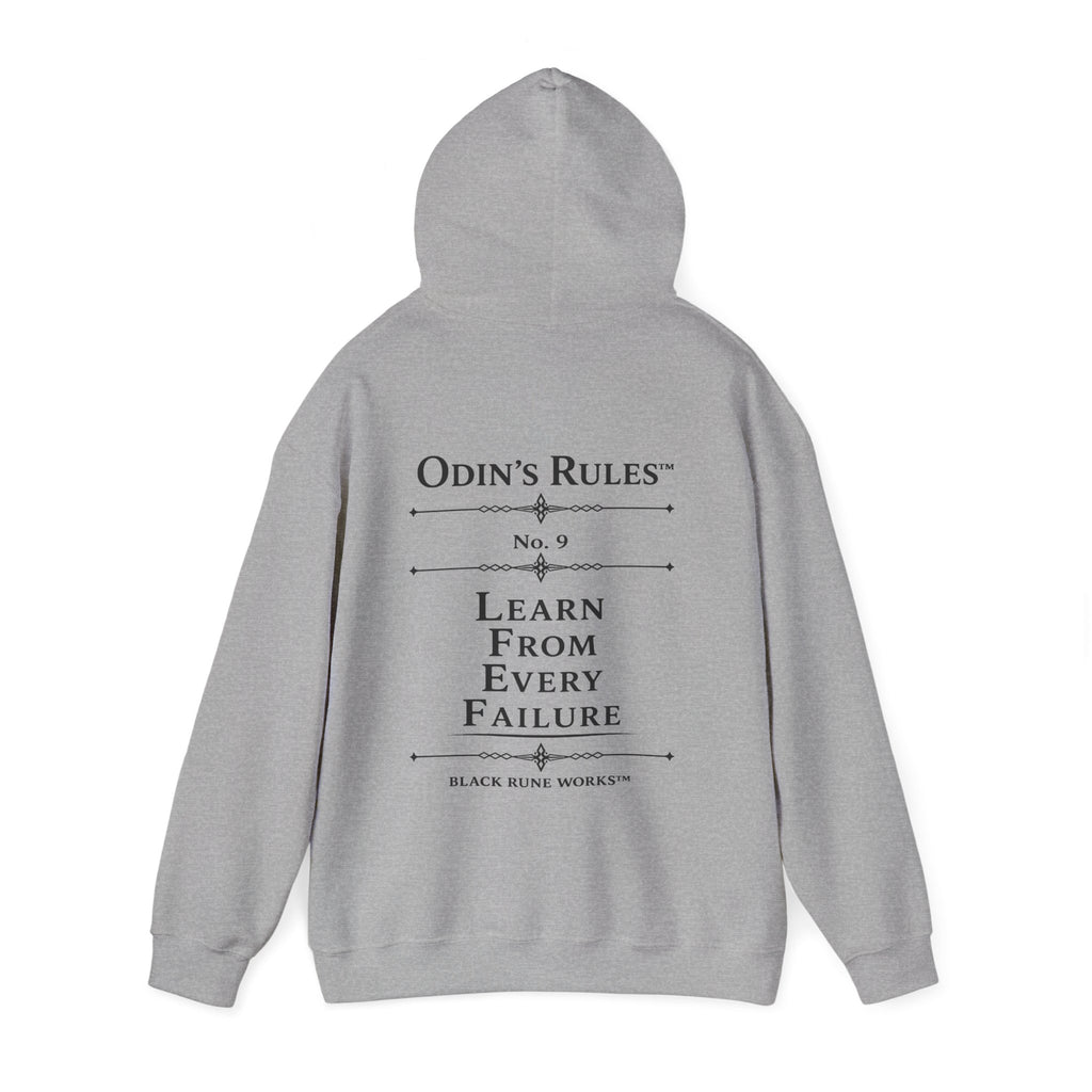 Odin's Rules™ Rule #9 | Learn From Every Failure | Viking Norse Warrior Hoodie | Black Rune Works