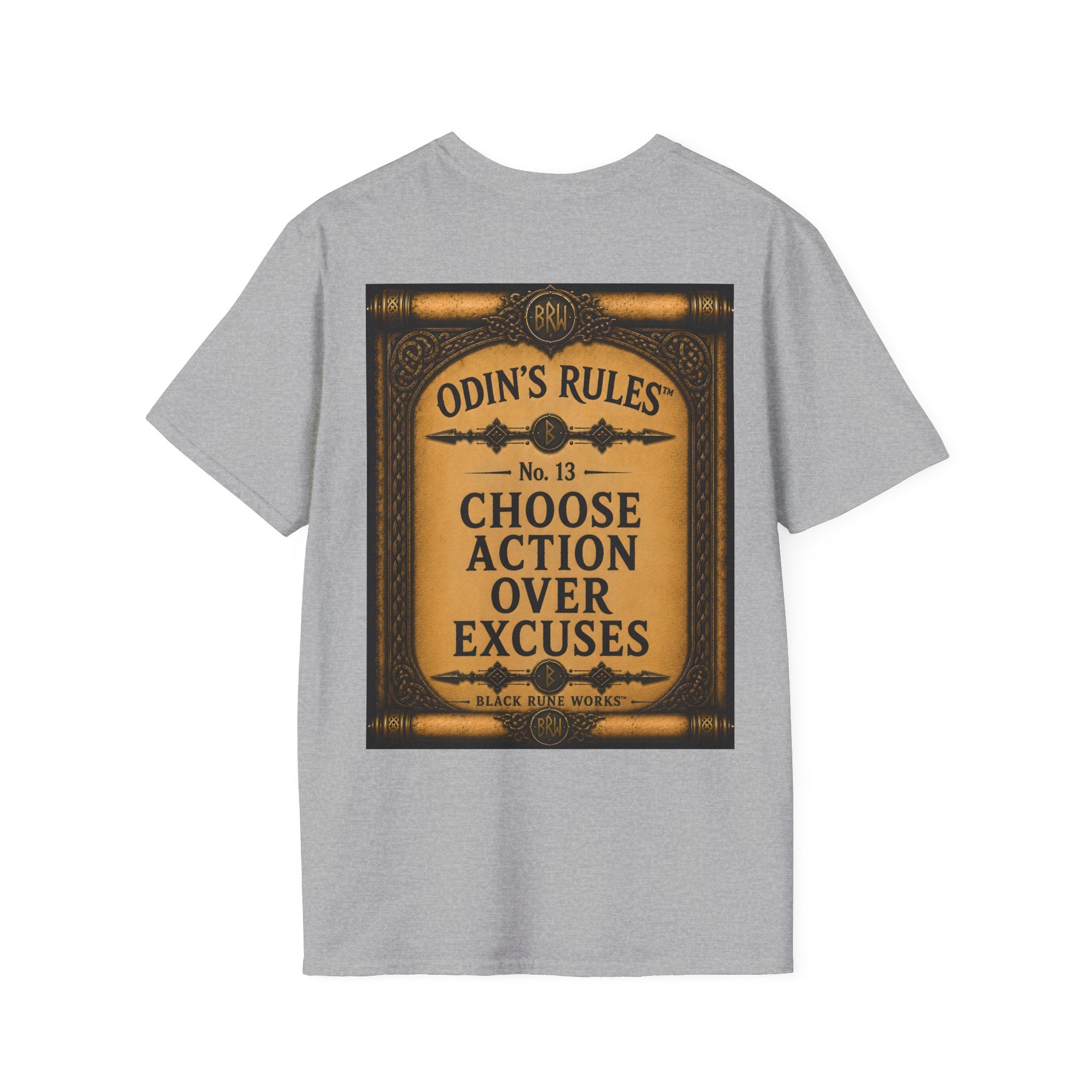 ODIN'S RULES™ No. 13 | Choose Action Over Excuses | Viking Scroll Graphic T-Shirt | Black Rune Works