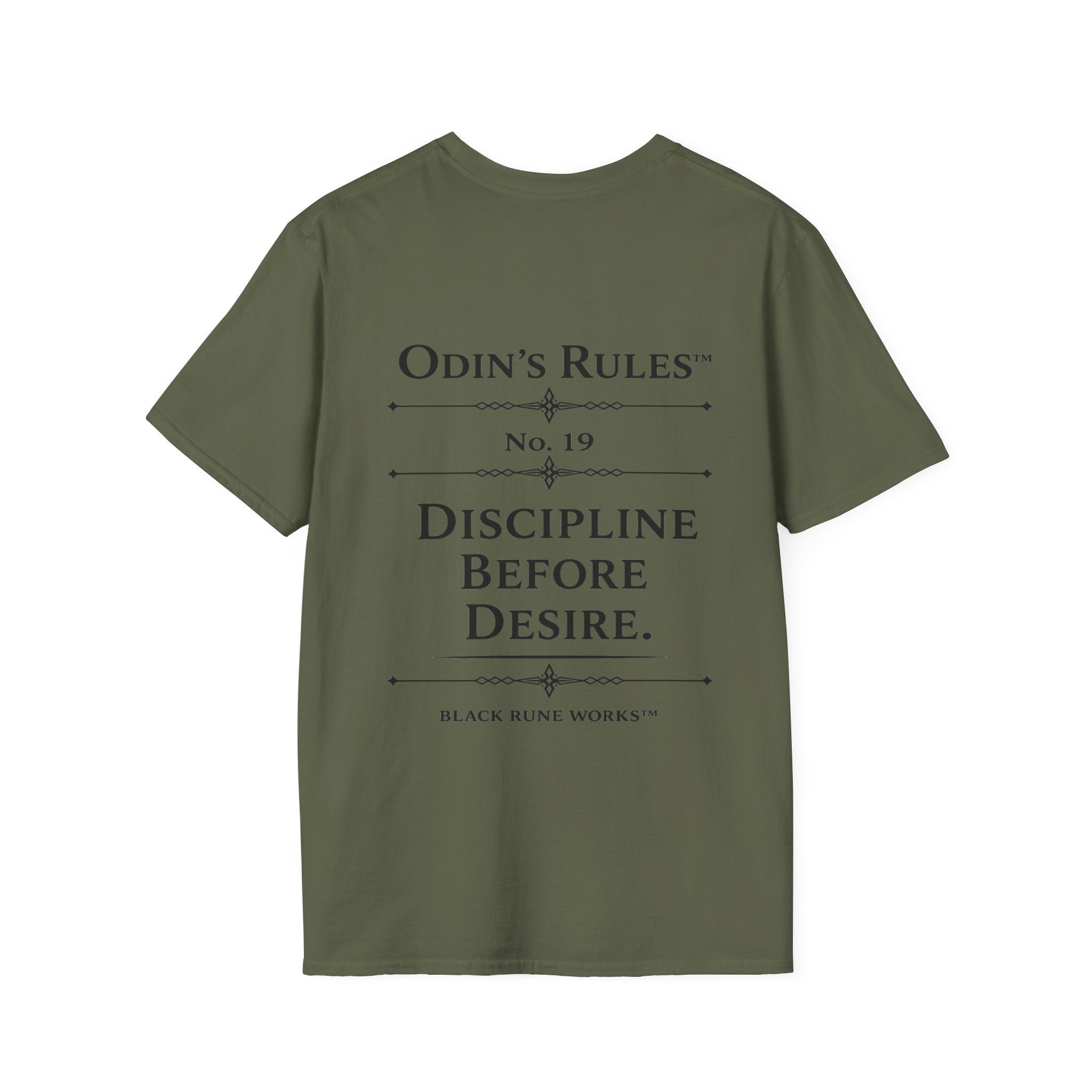 ODIN'S RULES™ Rule #19 | Discipline Before Desire | Viking Norse Warrior Shirt | Black Rune Works