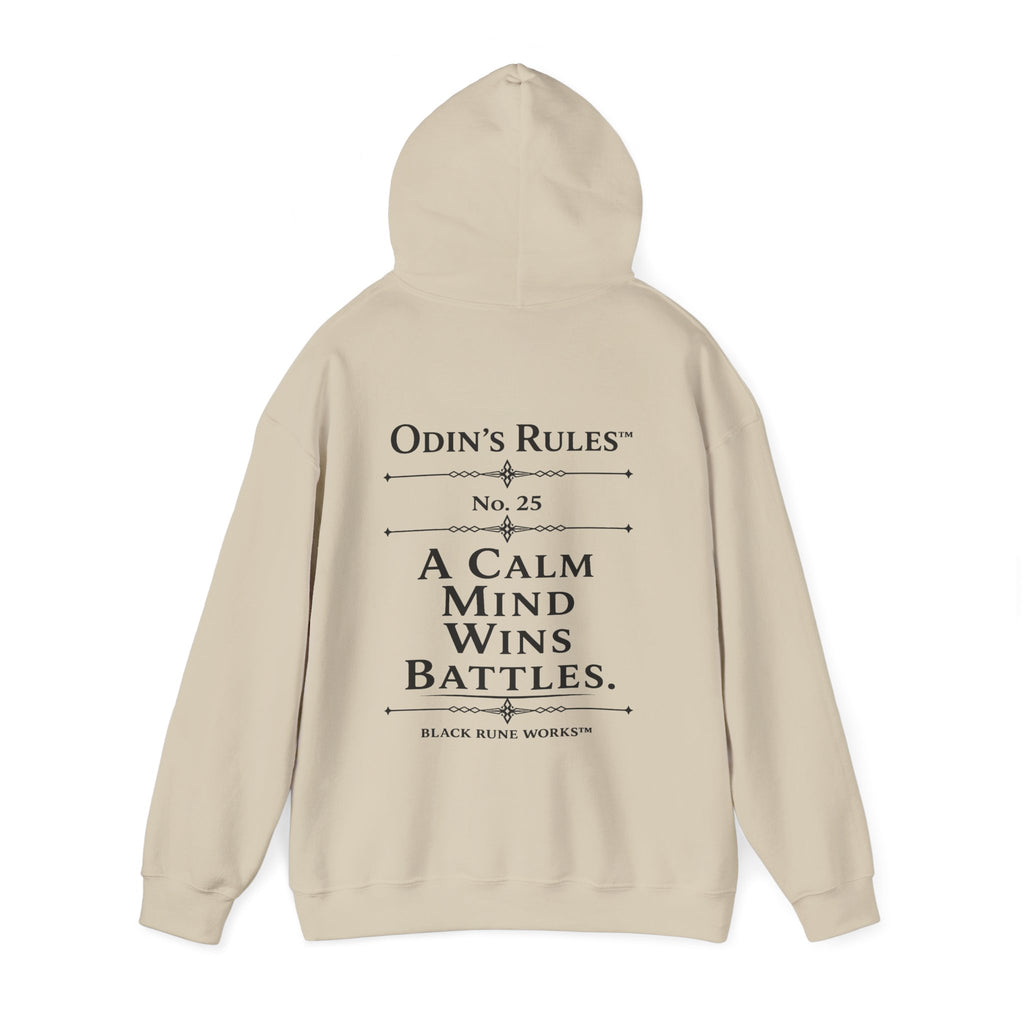 ODIN'S RULES™ Rule #25 | A Calm Mind Wins Battles | Viking Norse Warrior Hoodie | Black Rune Works