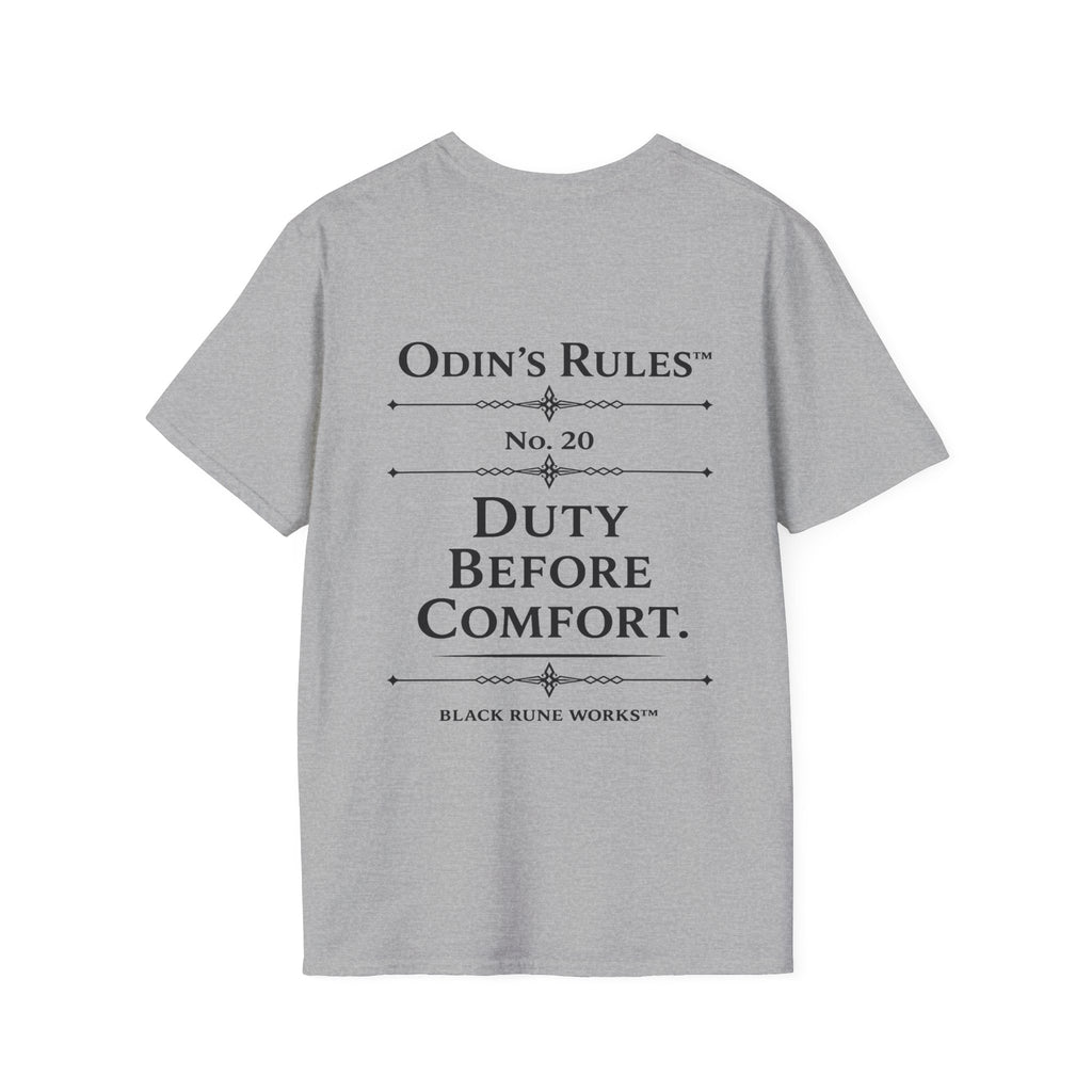 ODIN'S RULES™ Rule #20 | Duty Before Comfort | Viking Norse Warrior Shirt | Black Rune Works