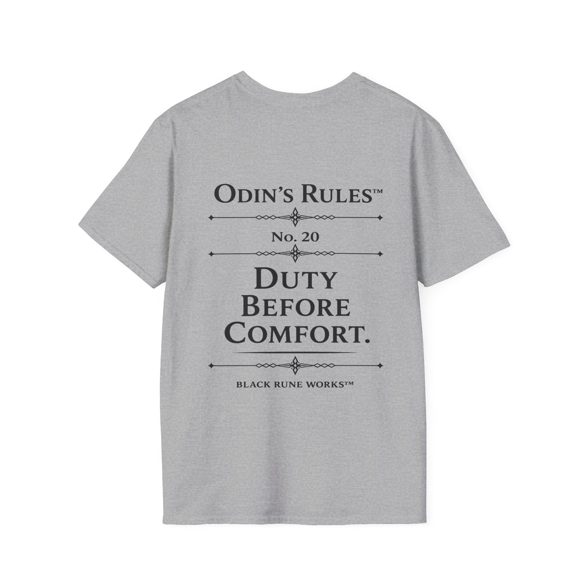 ODIN'S RULES™ Rule #20 | Duty Before Comfort | Viking Norse Warrior Shirt | Black Rune Works