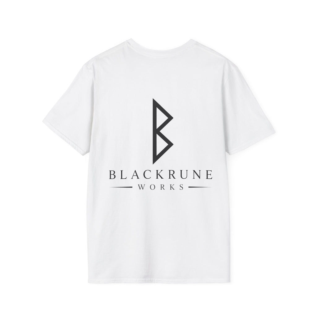 Black Rune Works Logo T Shirt Front and Large Back Logo