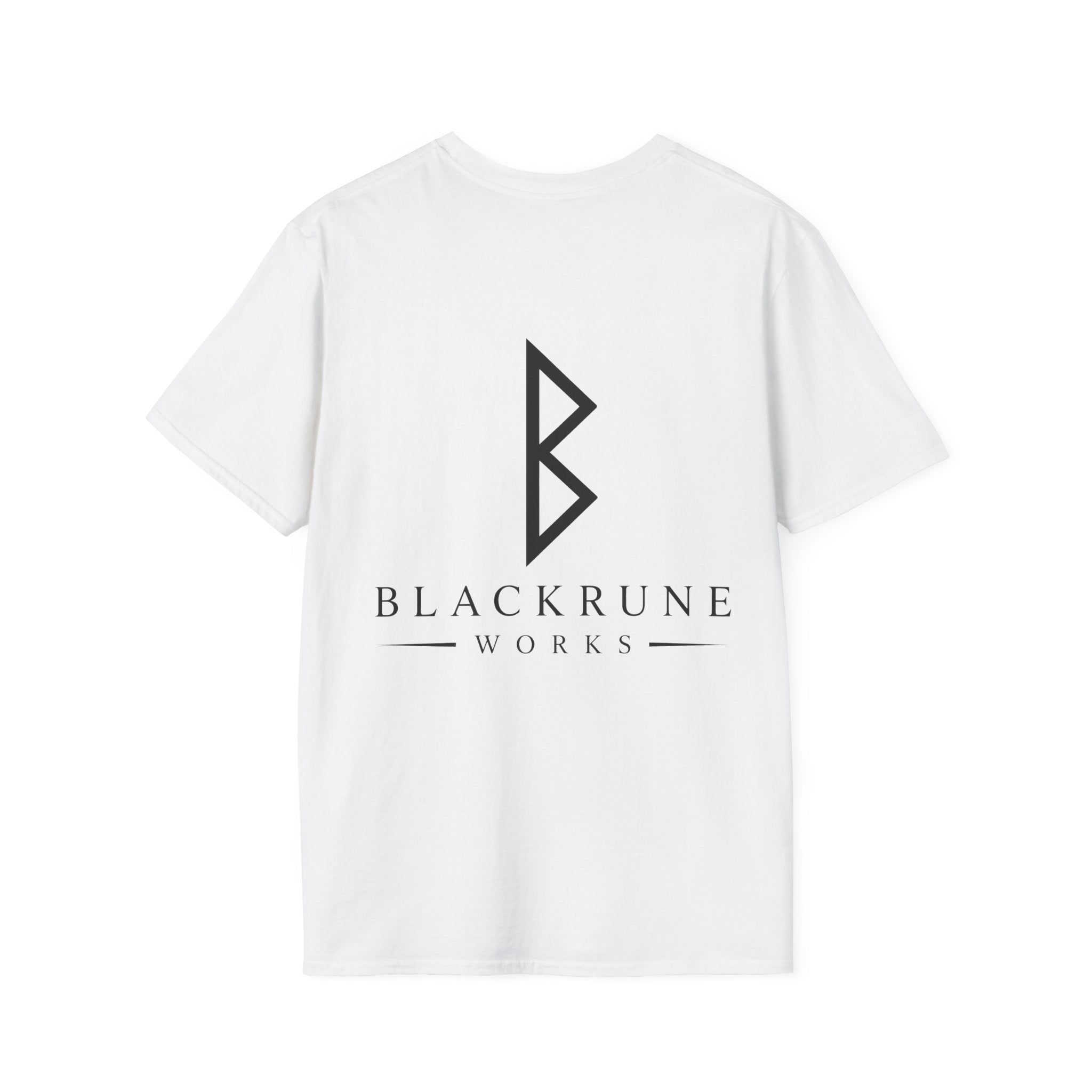 Black Rune Works Logo T Shirt Front and Large Back Logo