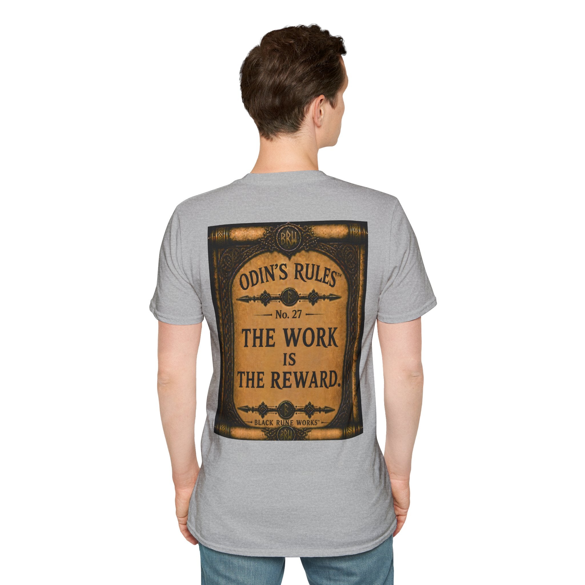ODIN'S RULES™ No. 27 | The Work Is The Reward | Viking Scroll Graphic T-Shirt | Black Rune Works