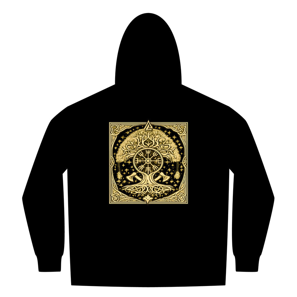 Black Rune Works – Gold Yggdrasil Rune Sherpa-Lined Full-Zip Hoodie
