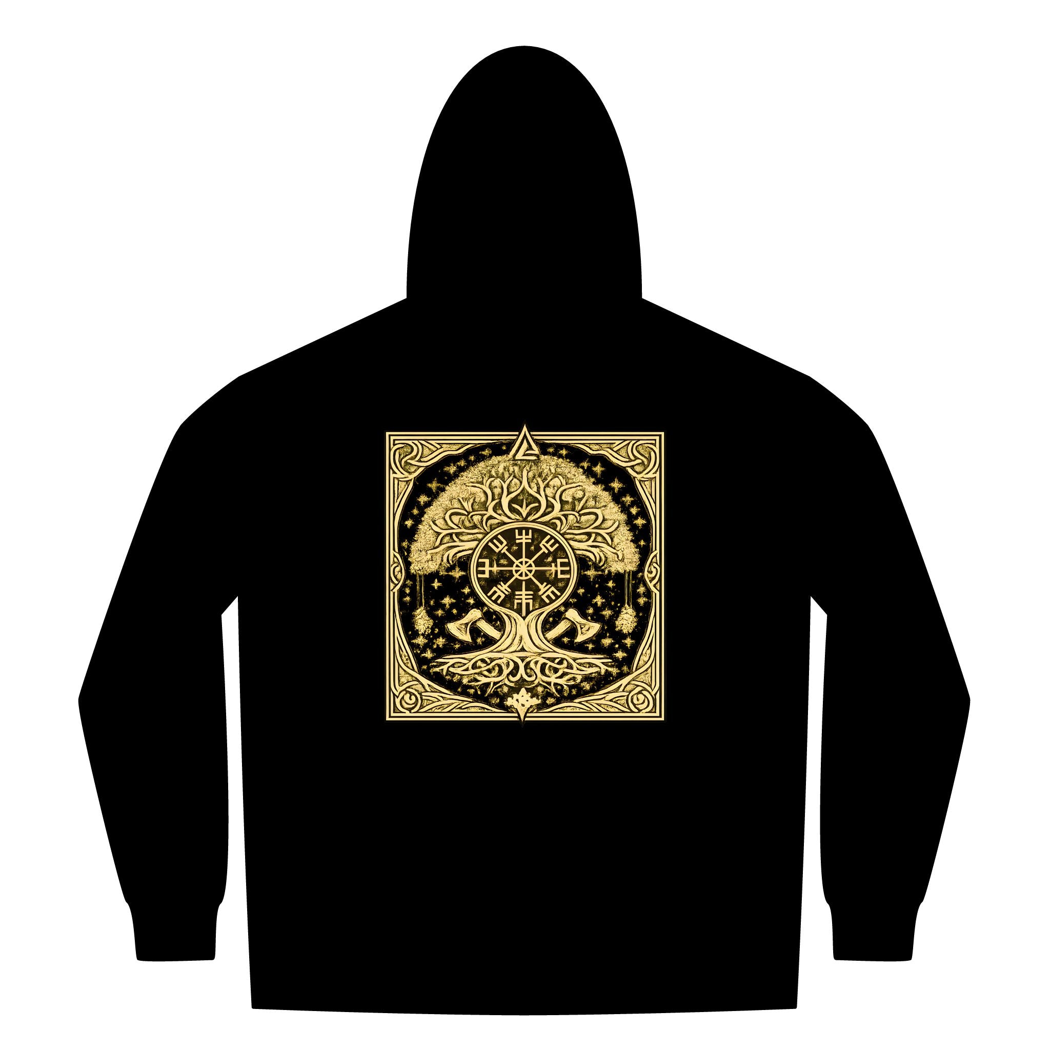 Black Rune Works – Gold Yggdrasil Rune Sherpa-Lined Full-Zip Hoodie