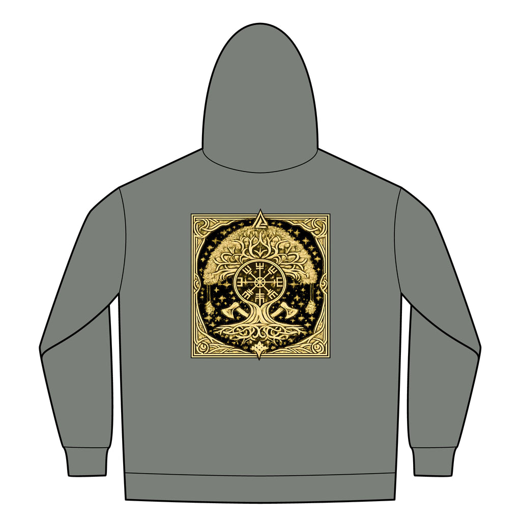 Black Rune Works – Gold Yggdrasil Rune Sherpa-Lined Full-Zip Hoodie
