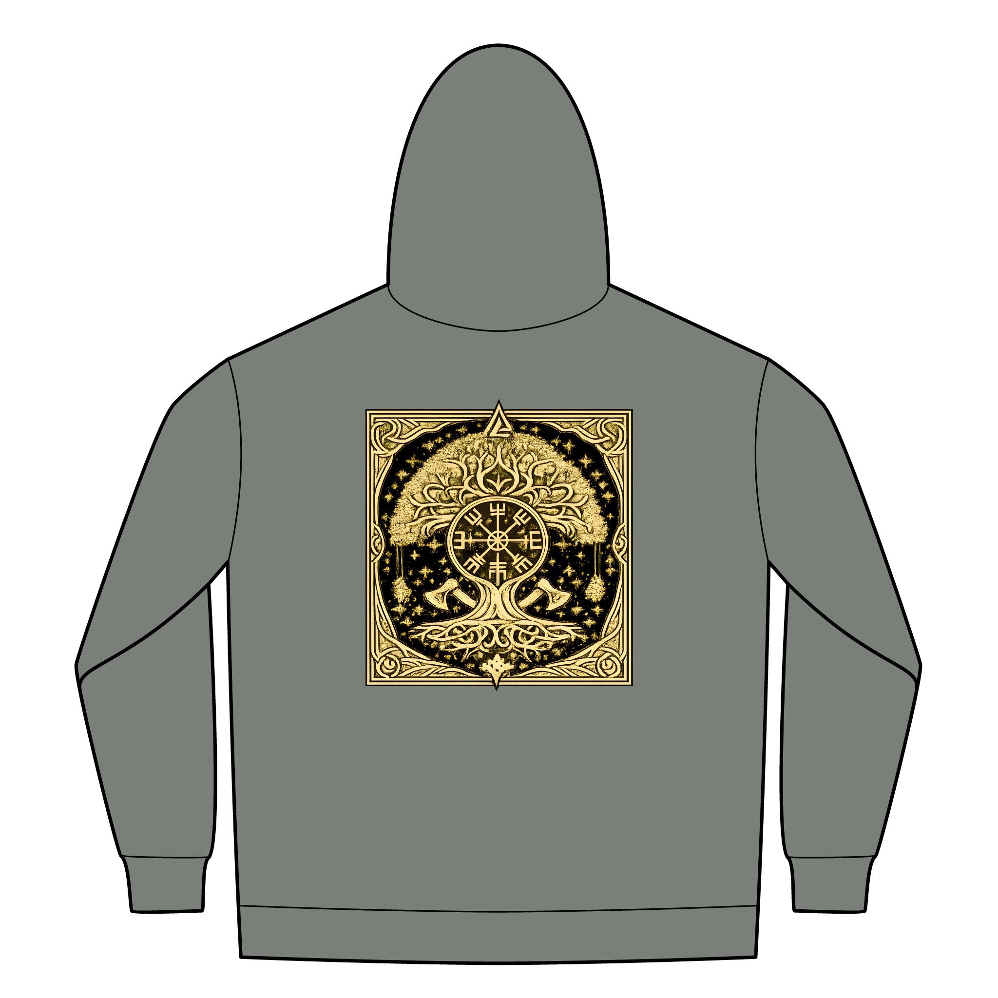 Black Rune Works – Gold Yggdrasil Rune Sherpa-Lined Full-Zip Hoodie
