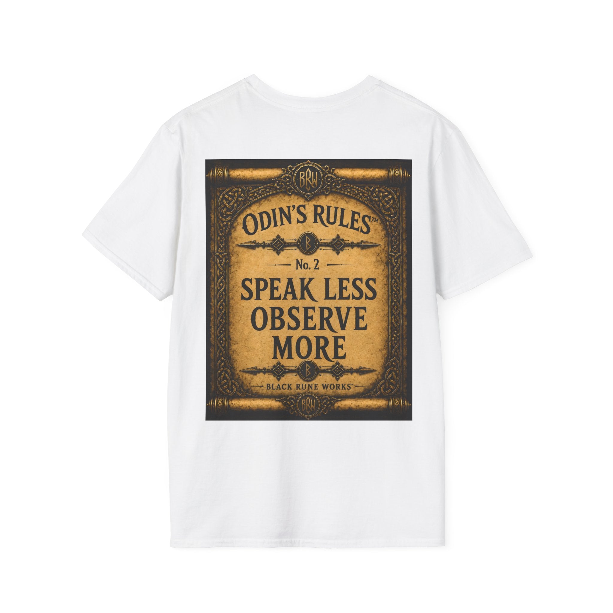 ODIN'S RULES™ No. 2 | Speak Less Observe More | Viking Scroll Graphic T-Shirt | Black Rune Works | Viking Scroll Graphic T-Shirt | Black Rune Works